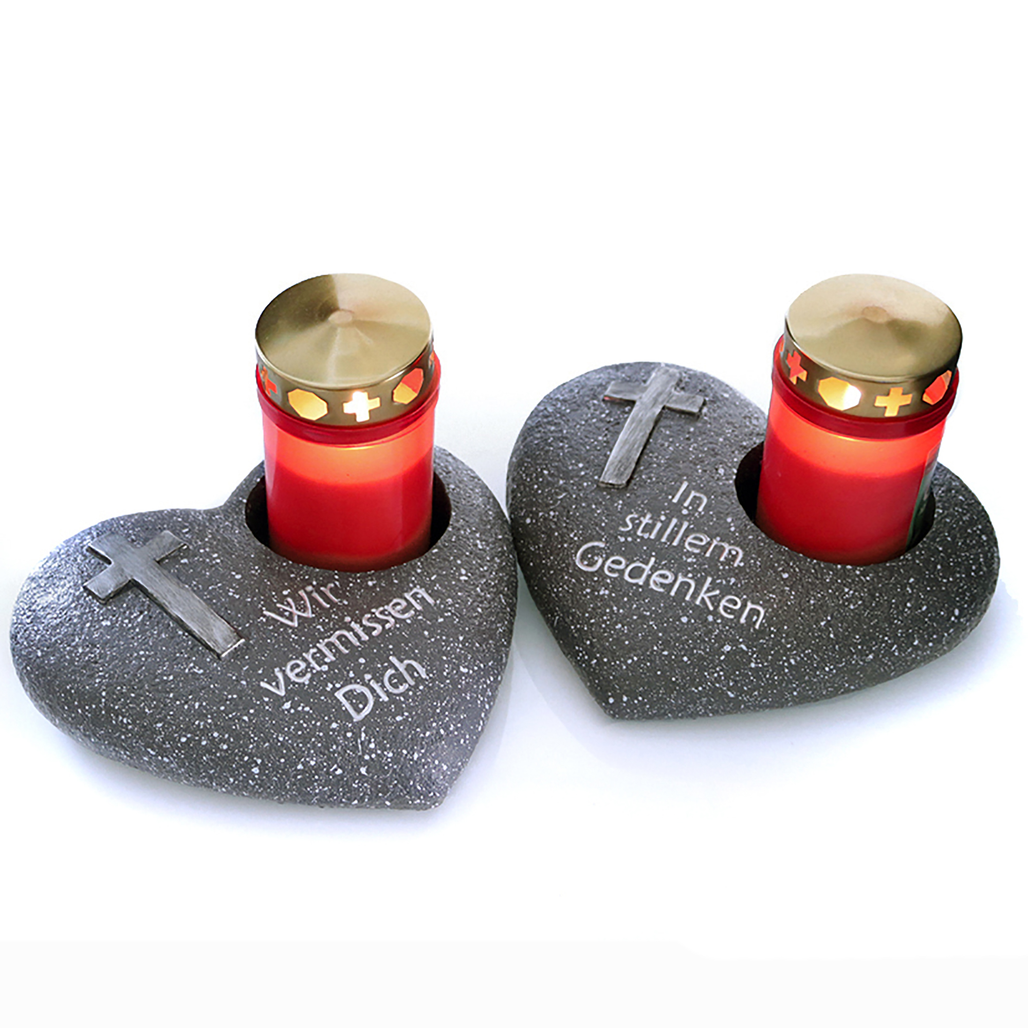 Herz "In stillem Gedenken" inkl. Grablicht / 19,5 x 17,5 cm