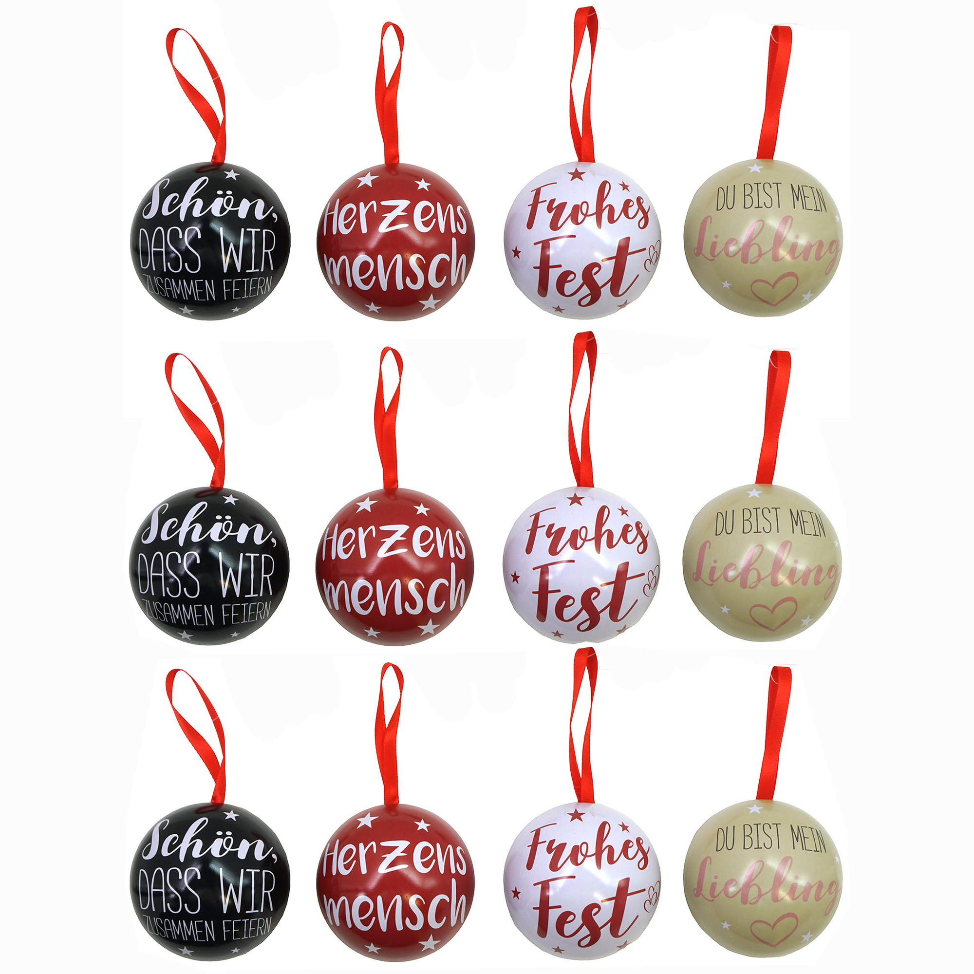 12 x Weihnachtskugeln aus Metall  "Geschenkball Merry Christmas" Ø 6,5 cm