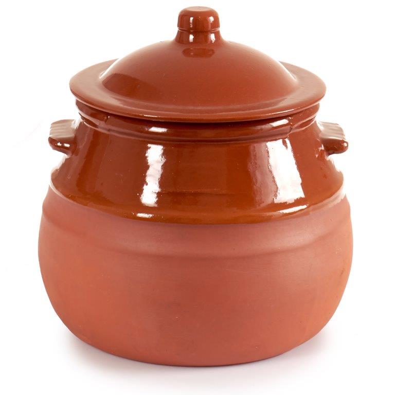 12974_AR Tontopf mit Deckel - Stewpot teilglasiert mit Griffen