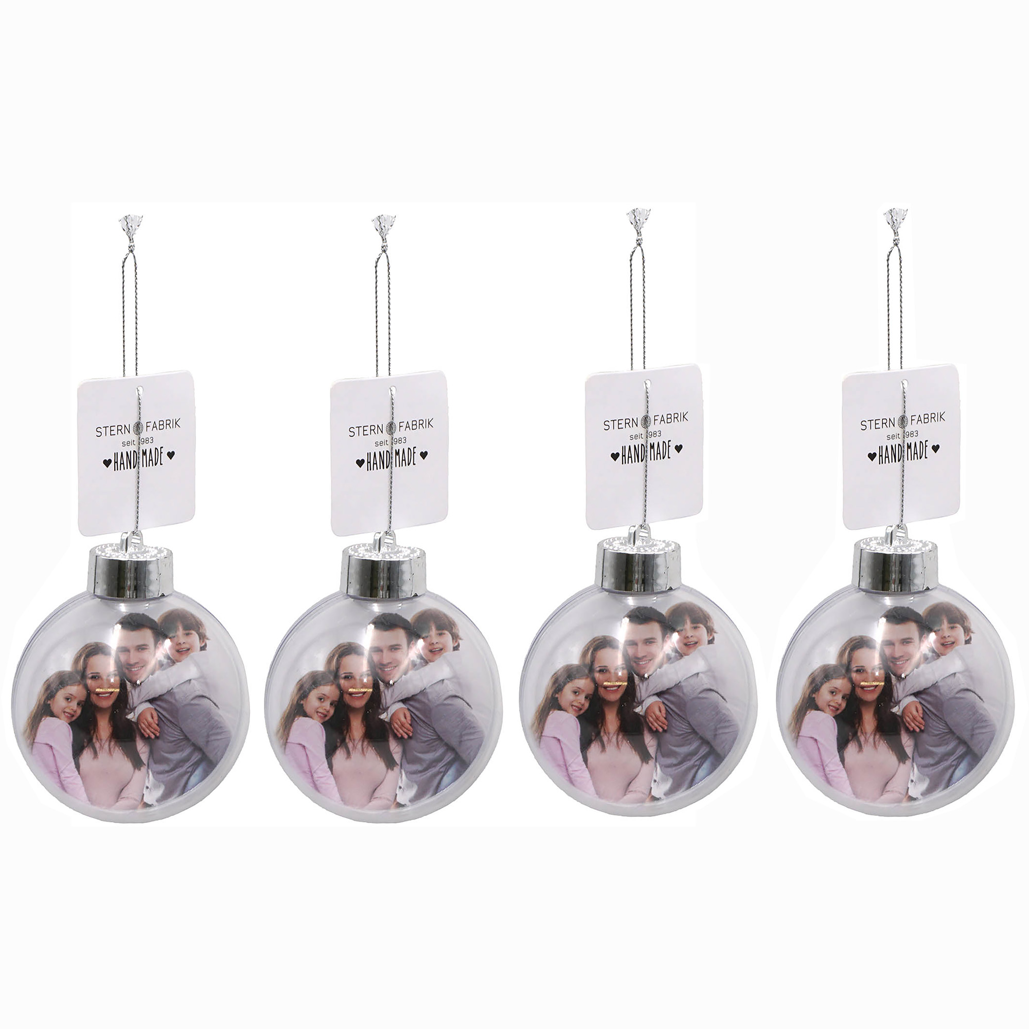76872-KopieOek0hsScbFXkd 4er Set Fotokugel mit Kordel zum Hängen - DIY - Ø 8 cm - Baumkugel für Geldgeschenk
