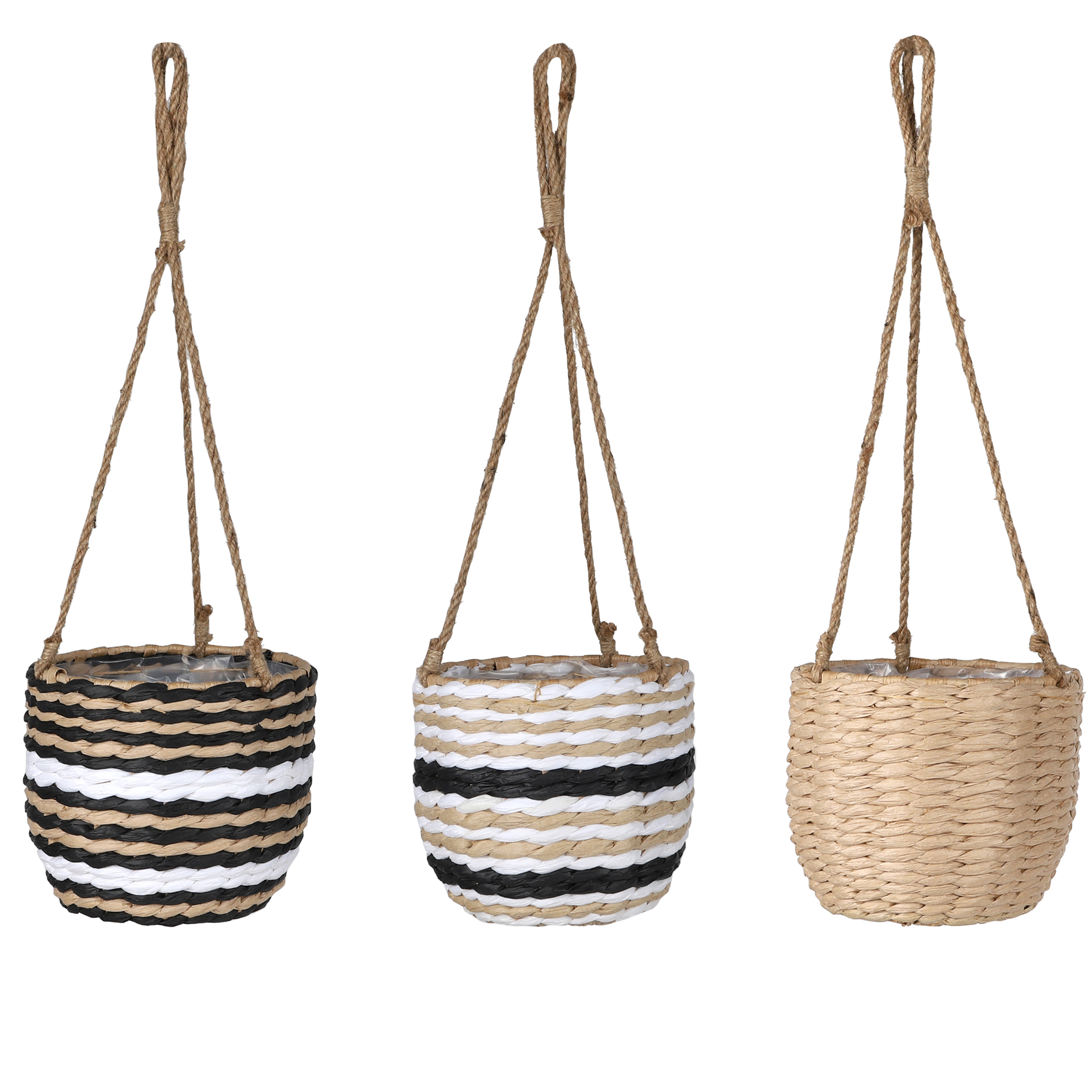 Blumenampel aus Raffia-Suspension Fasern zum Hängen 14 x 10 x 45 cm (L/B/H)