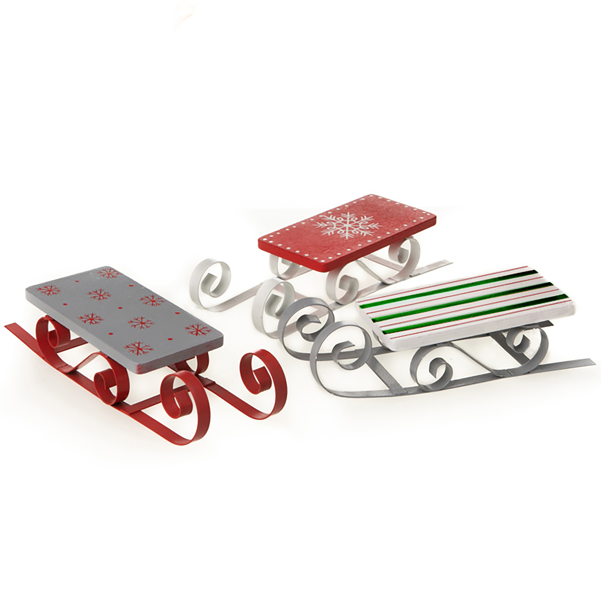 3 x Schlitten aus Holz und Metall im Vintage-Look