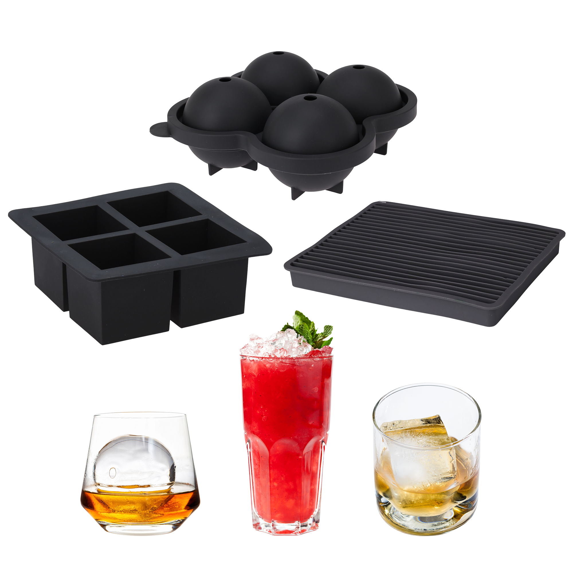 Silikon Eiswürfelform Set  / 4 x Eiswürfel + 4 x Eiskugeln + Crushed Ice