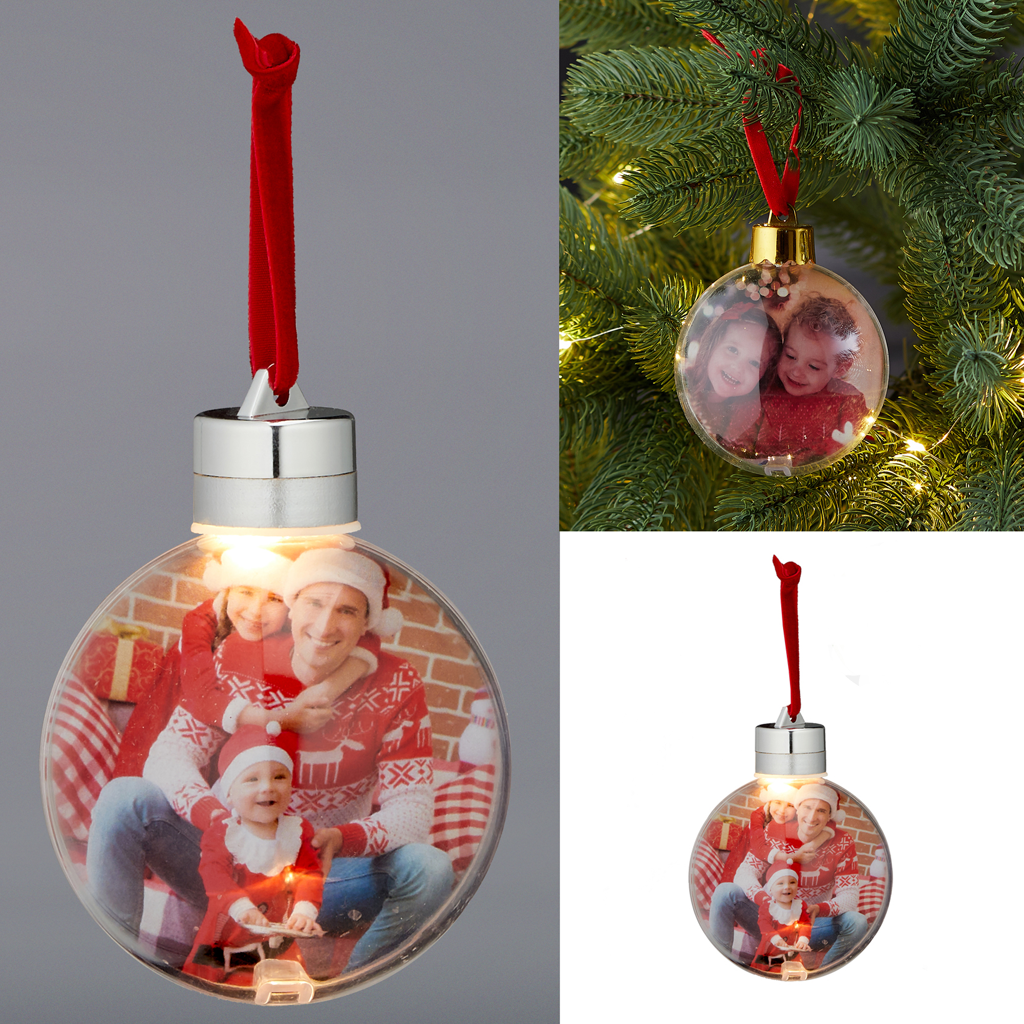 44784_-Kopie 3 x LED Christbaumkugeln DIY zum Hängen für Ihre persönlichen Fotos Ø 8-10 cm