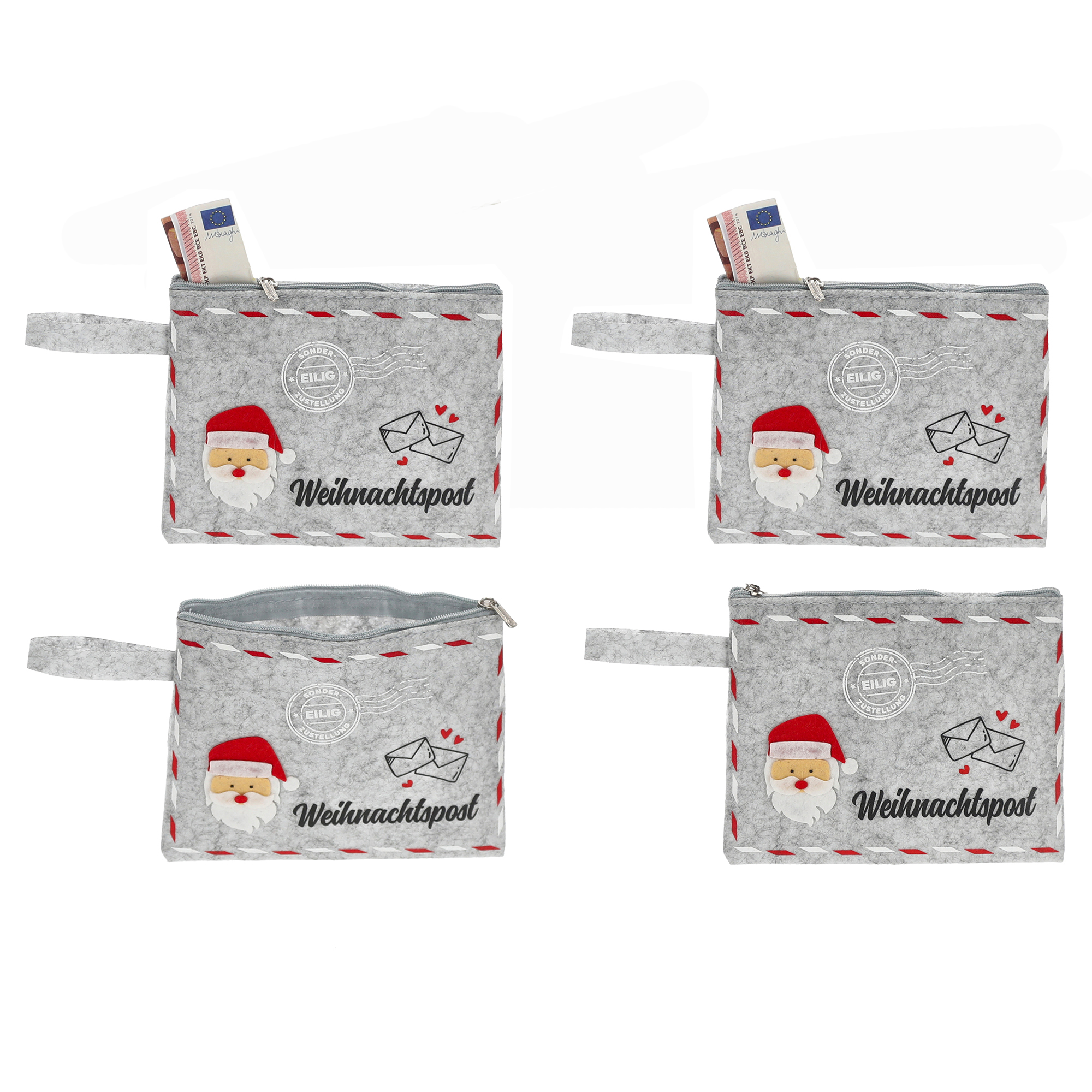 68655_4er Filztäschchen Weihnachten für Geldgeschenke oder kleine  Mitbringsel 15,5 x 12,5 cm