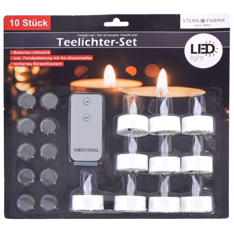77508-0 10er LED Teelichter - Flammenlose flackernde Kerzen - mit Timer und Fernbedienung