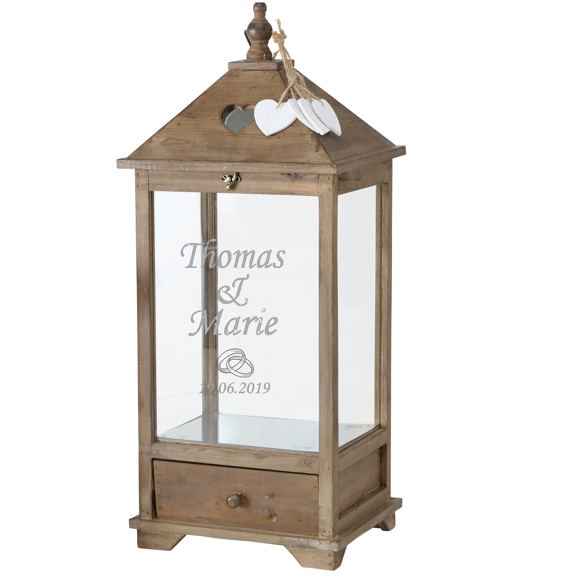 Laterne "Mirano"aus Holz mit persönlicher Gravur zur Hochzeit