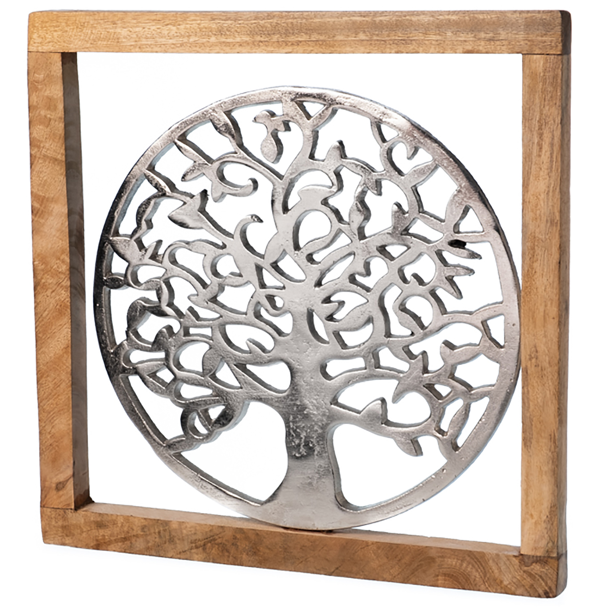 Lebensbaum aus Aluminium in Mangoholzrahmen