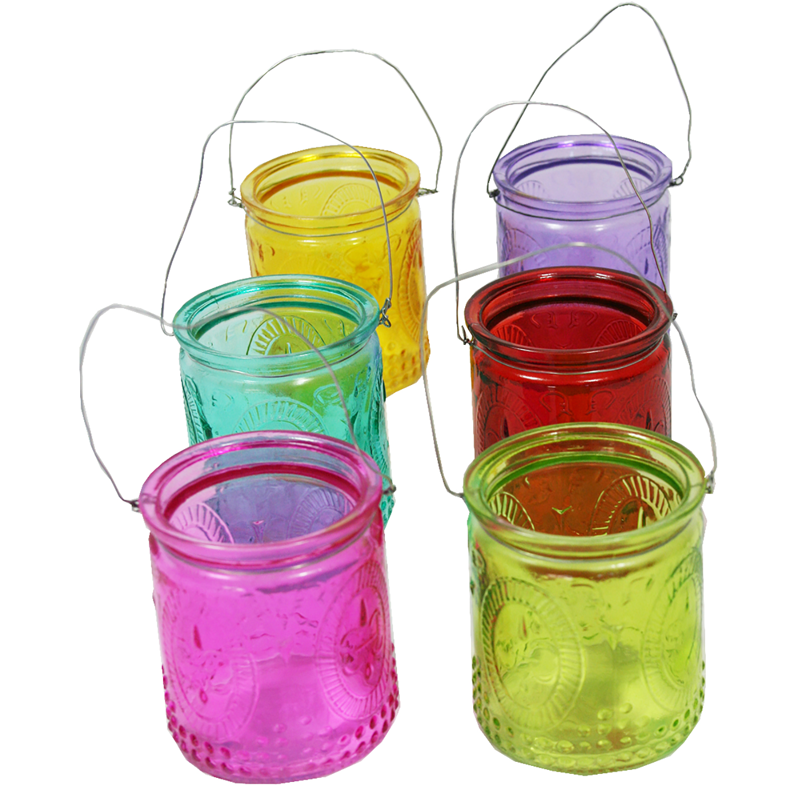 514664-12-Voss-Rudolphfarbe3_neuuu 12 x Windlichter aus buntem Glas mit Henkel