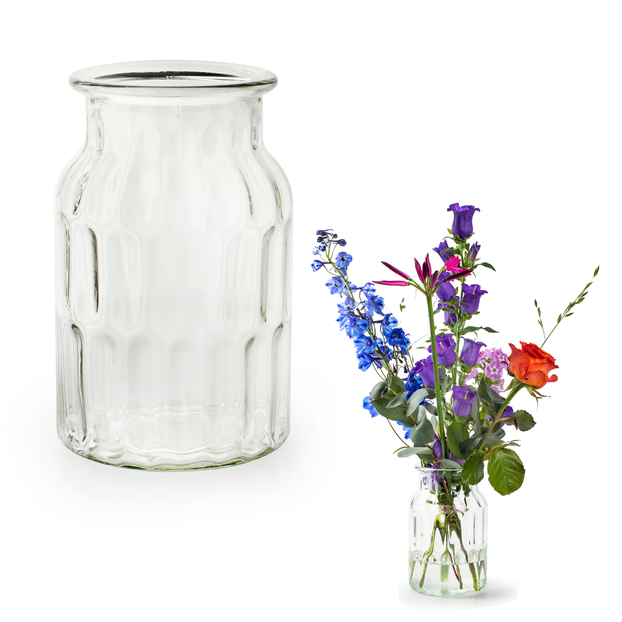 40647_mit-Vase-und-Blumen Vase aus Glas Vintage  11,5 x 18,5 cm - Blumenvase