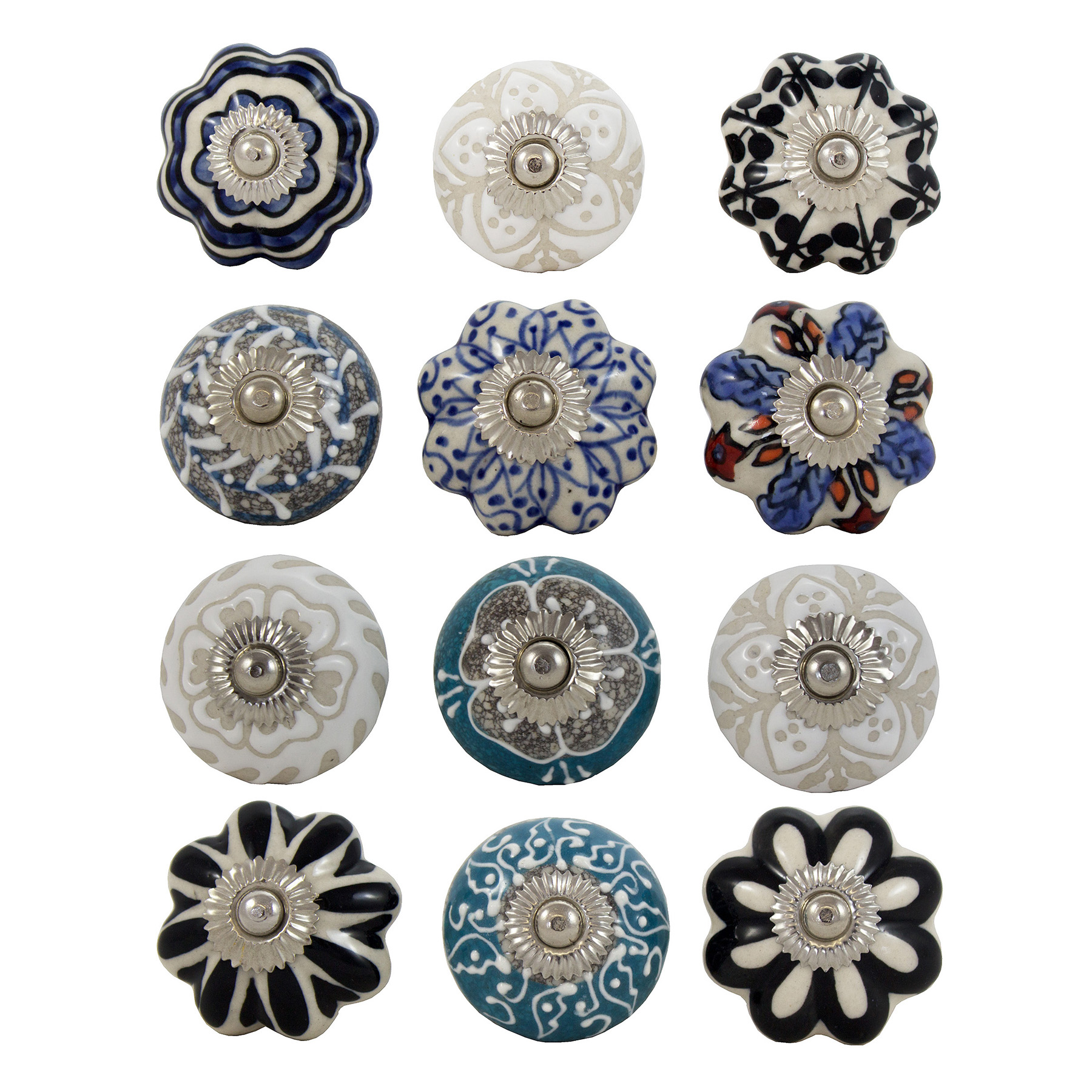 12 x Möbelknöpfe aus Keramik stilvoll im Shabby-Chic-Look