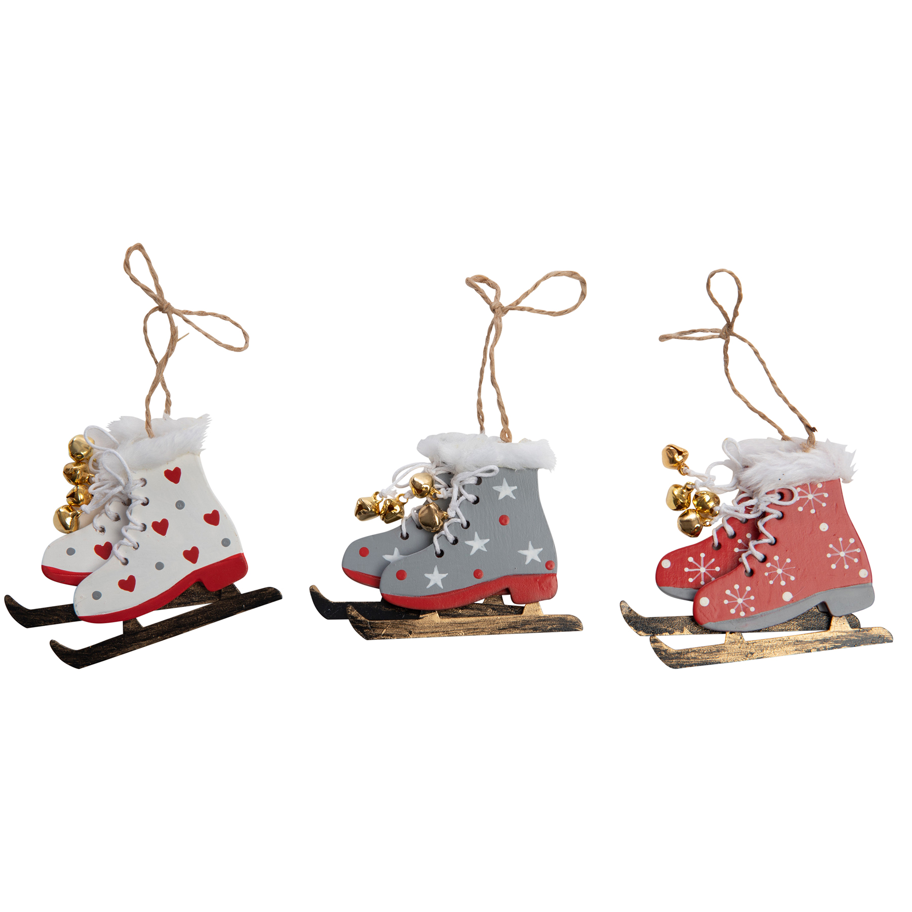 34HOD14_Schlittschuhe-Anh-nger-Ornament 6 x Schlittschuhe aus Holz, Baumschmuck 8 x 7 cm