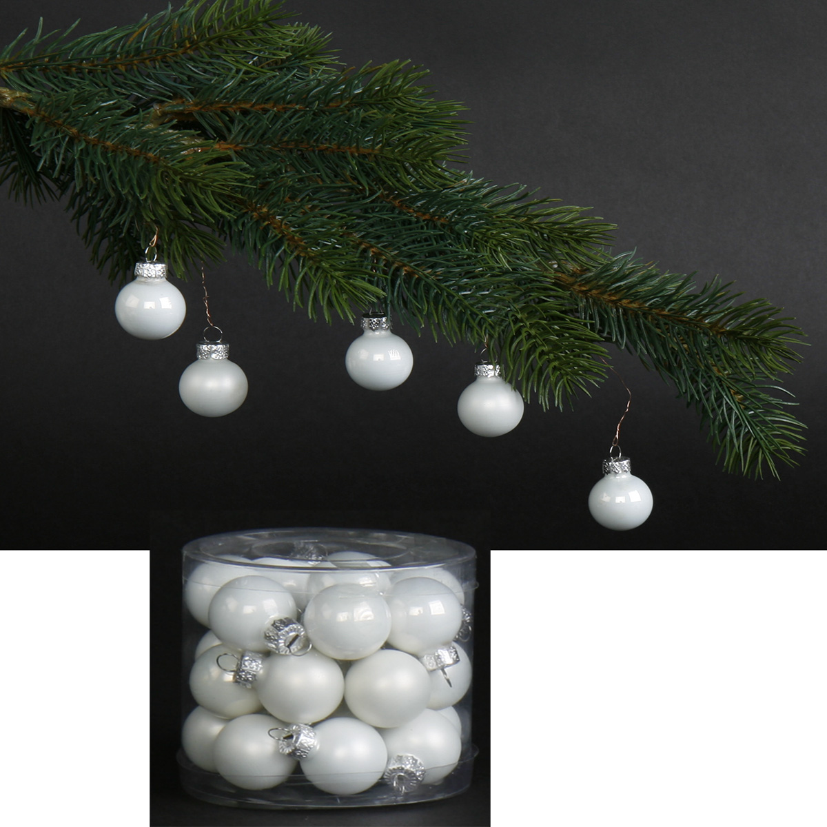 803200-9_058621dd20848d 24 Stück Glaskugeln - Baumschmuck winterweiß Ø 2,5 cm