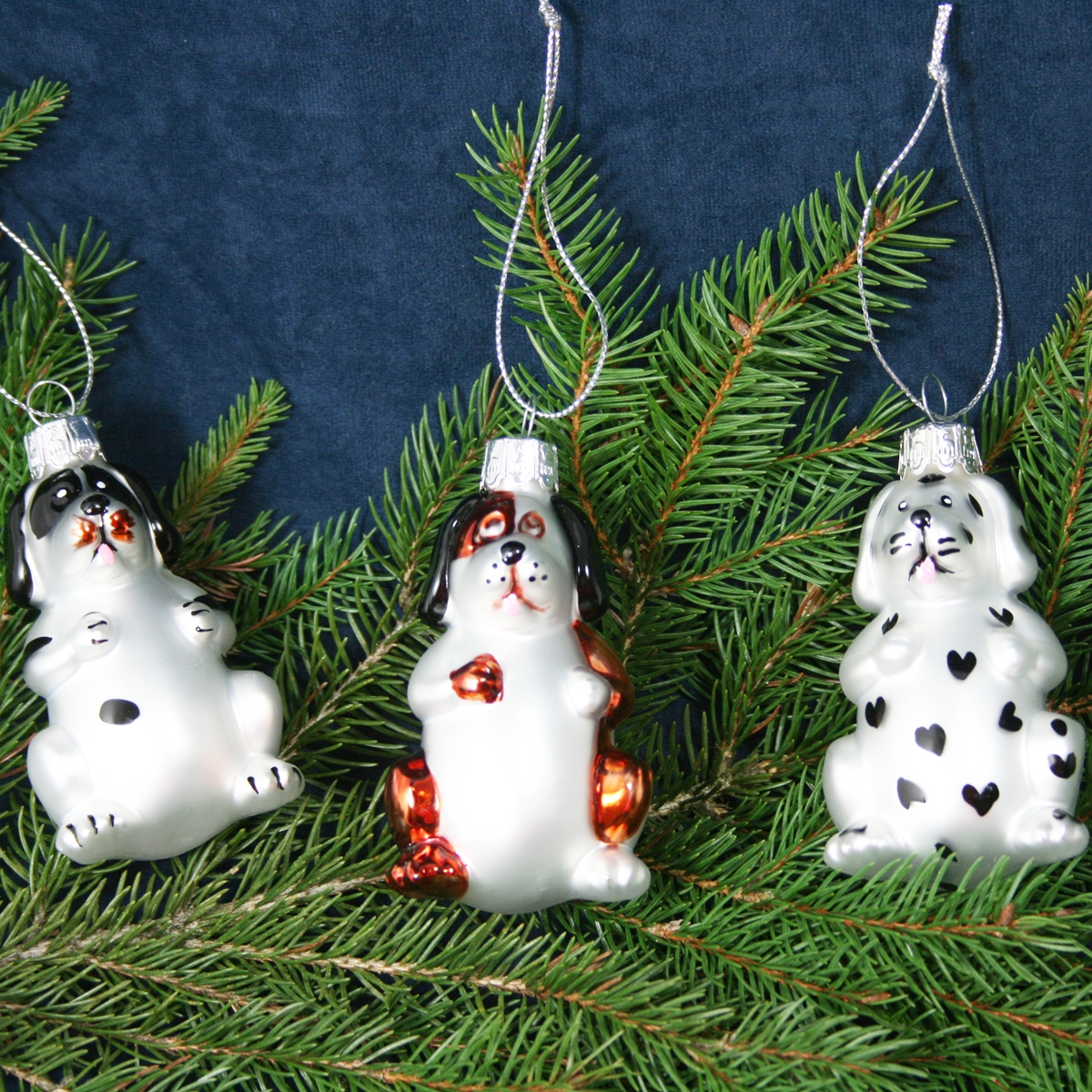 784707_058621cdb70000 3 Stück "Hunde" Baumschmuck, Glas