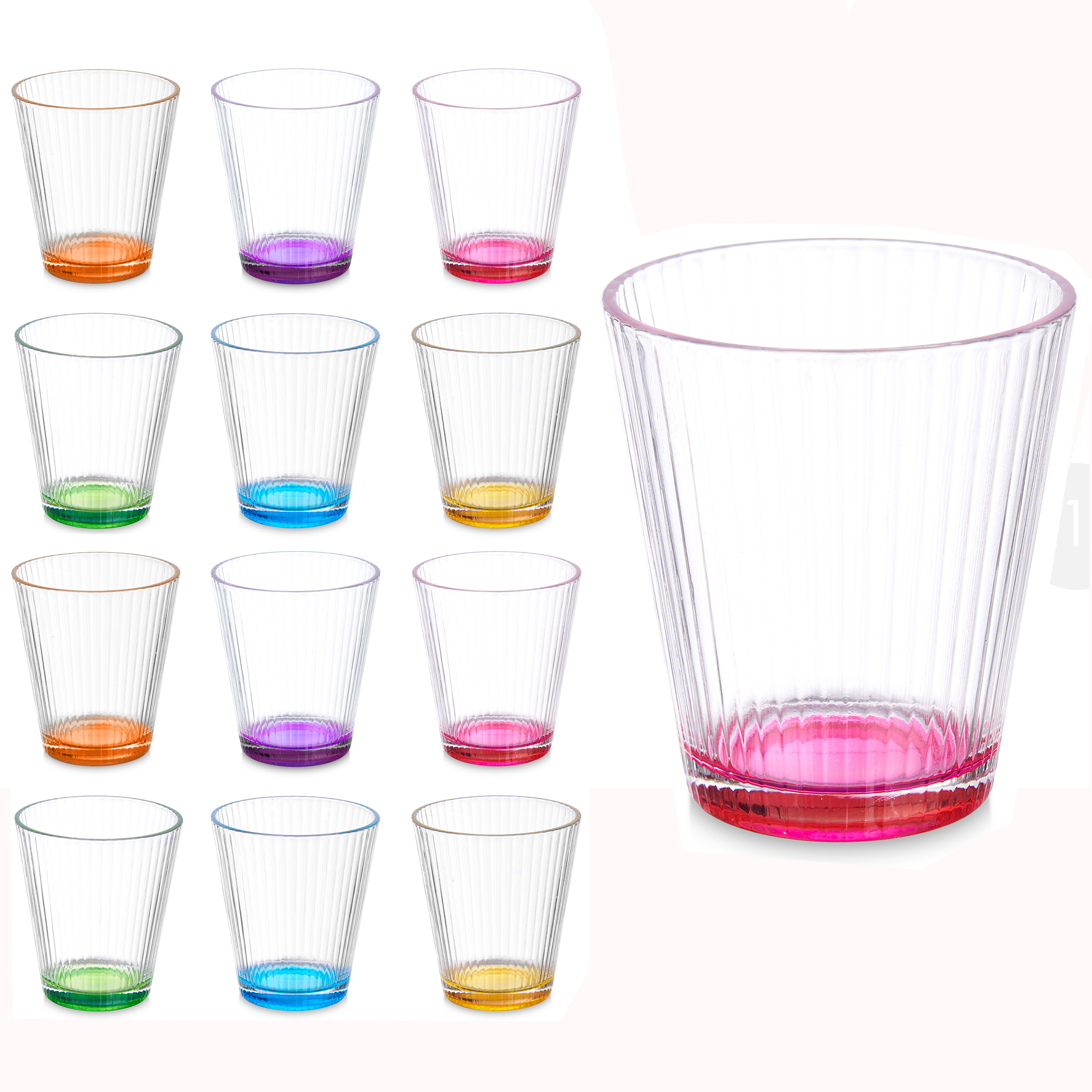 82271_-Kopie12er 12 x Trinkgläser mit buntem Boden - 375 ml - Spülmaschinenfest