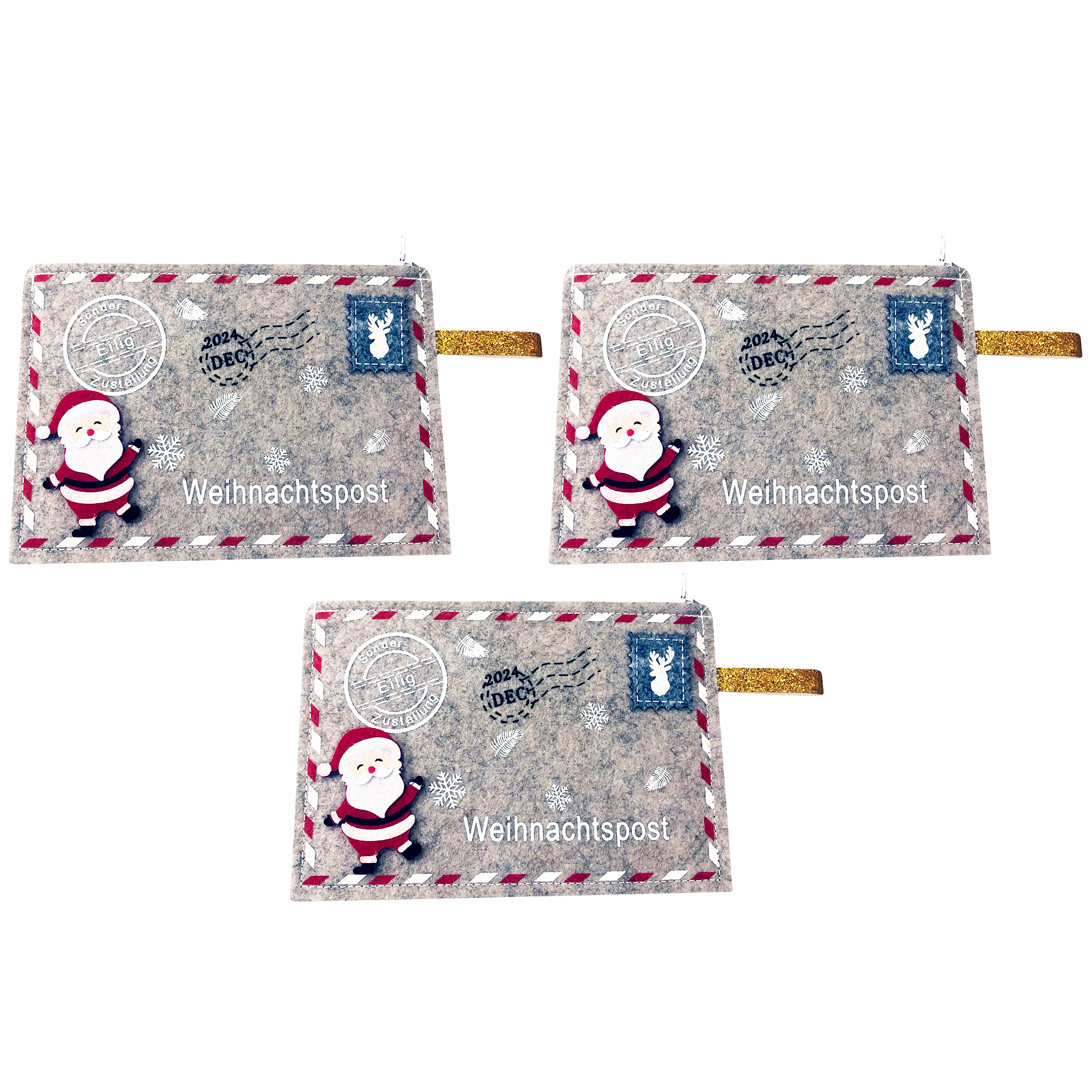 67625_-Kopie3er-Kopie Filztasche "Weihnachtspost" mit Reißverschluss 19 x 13 cm