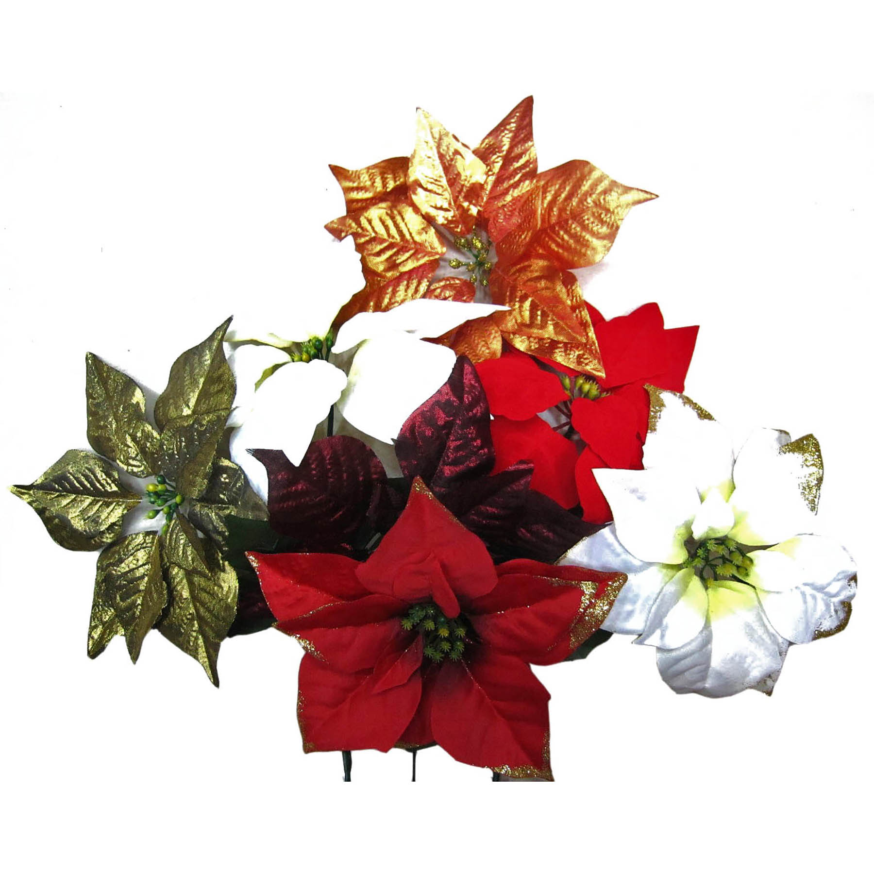 71016_n 6 x Blumen "Weihnachtsstern" mit Stiel Ø 23 cm - L 60 cm, Mix aus Farben