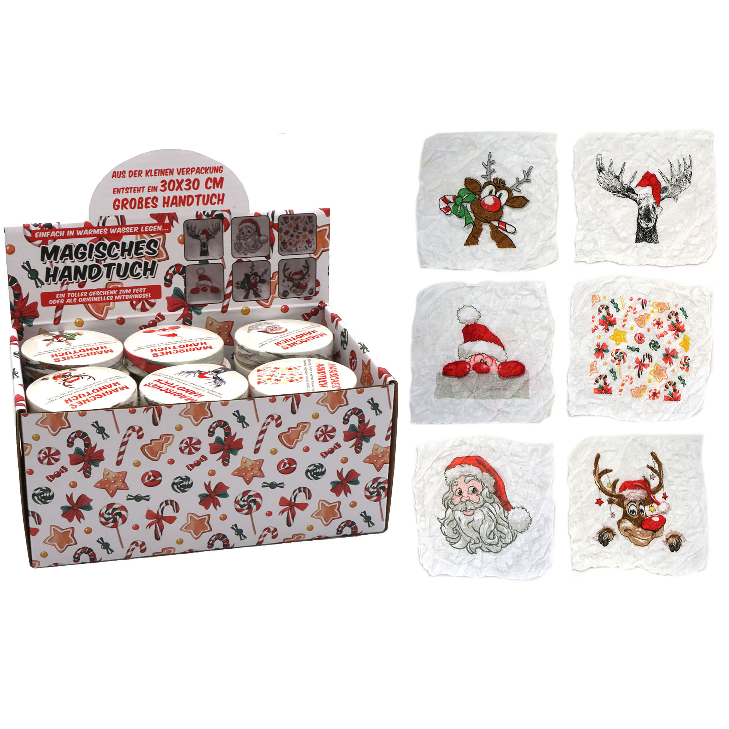 10576-Kopie Magische kleine Handtücher X-MAS für Weihnachten 30 x 30 cm - Baumwolle