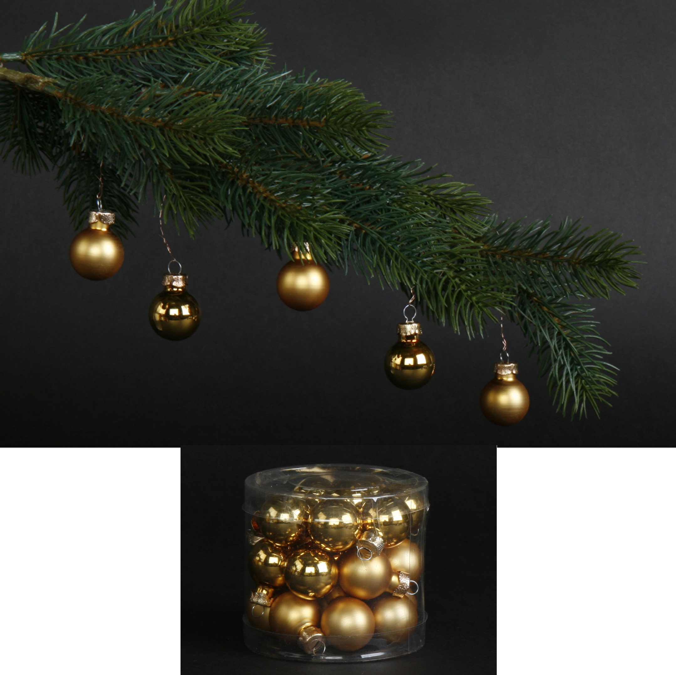 803200-1_058621dc1e06a6 24 Stück Glaskugeln - Baumschmuck goldfarben Ø 2,5 cm