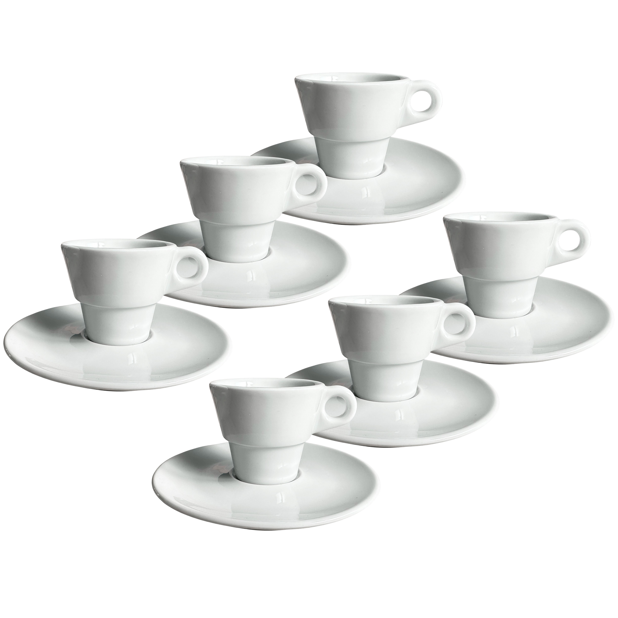 507380-6er 12-tlg. Set Espressotassen mit Unterteller aus Porzellan mit Ringgriff 50 ml