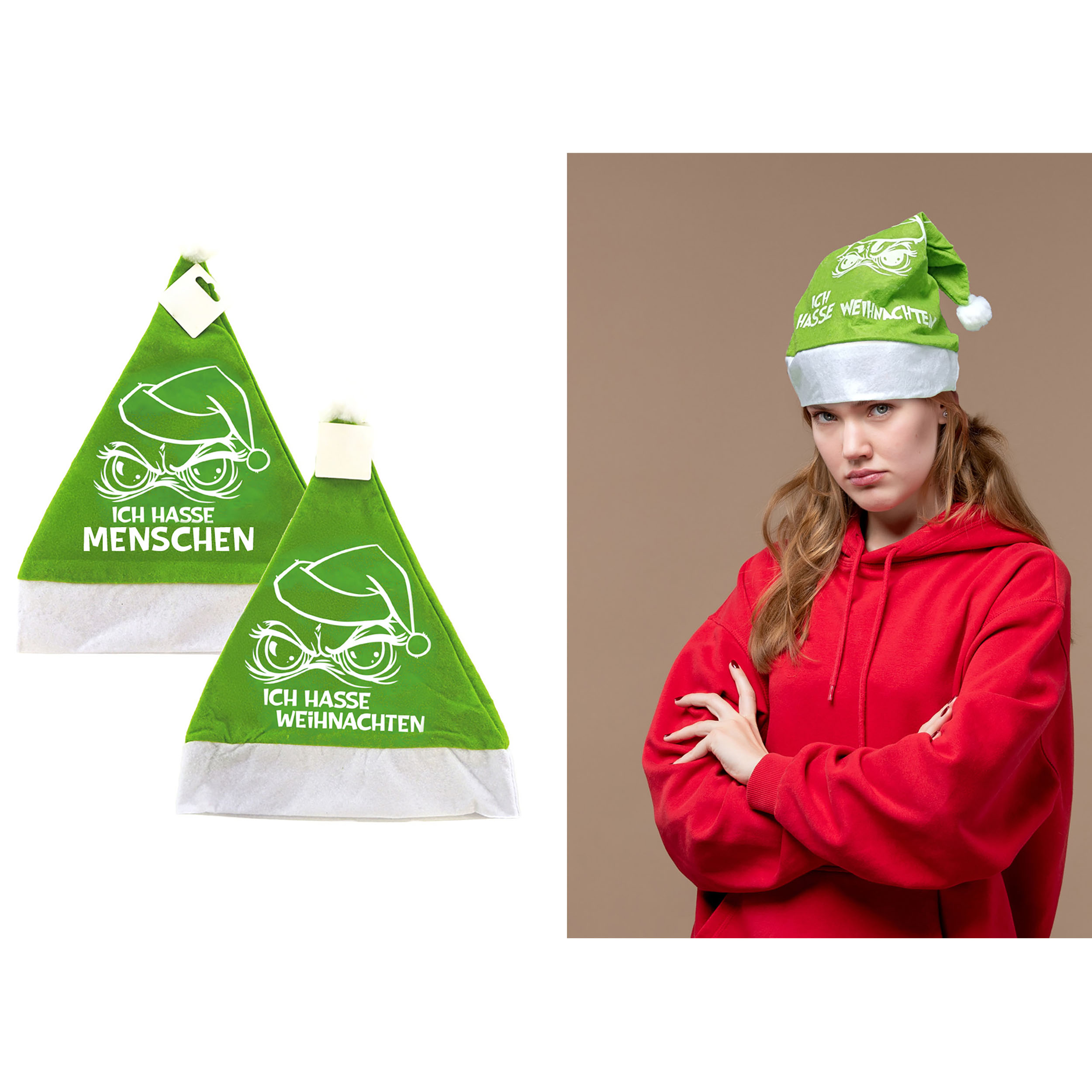 02638L6N1wzUV9aY4Z 4 x Nikolausmützen "Festtags-Muffel" aus Plüsch mit Bommel - 2 Modelle