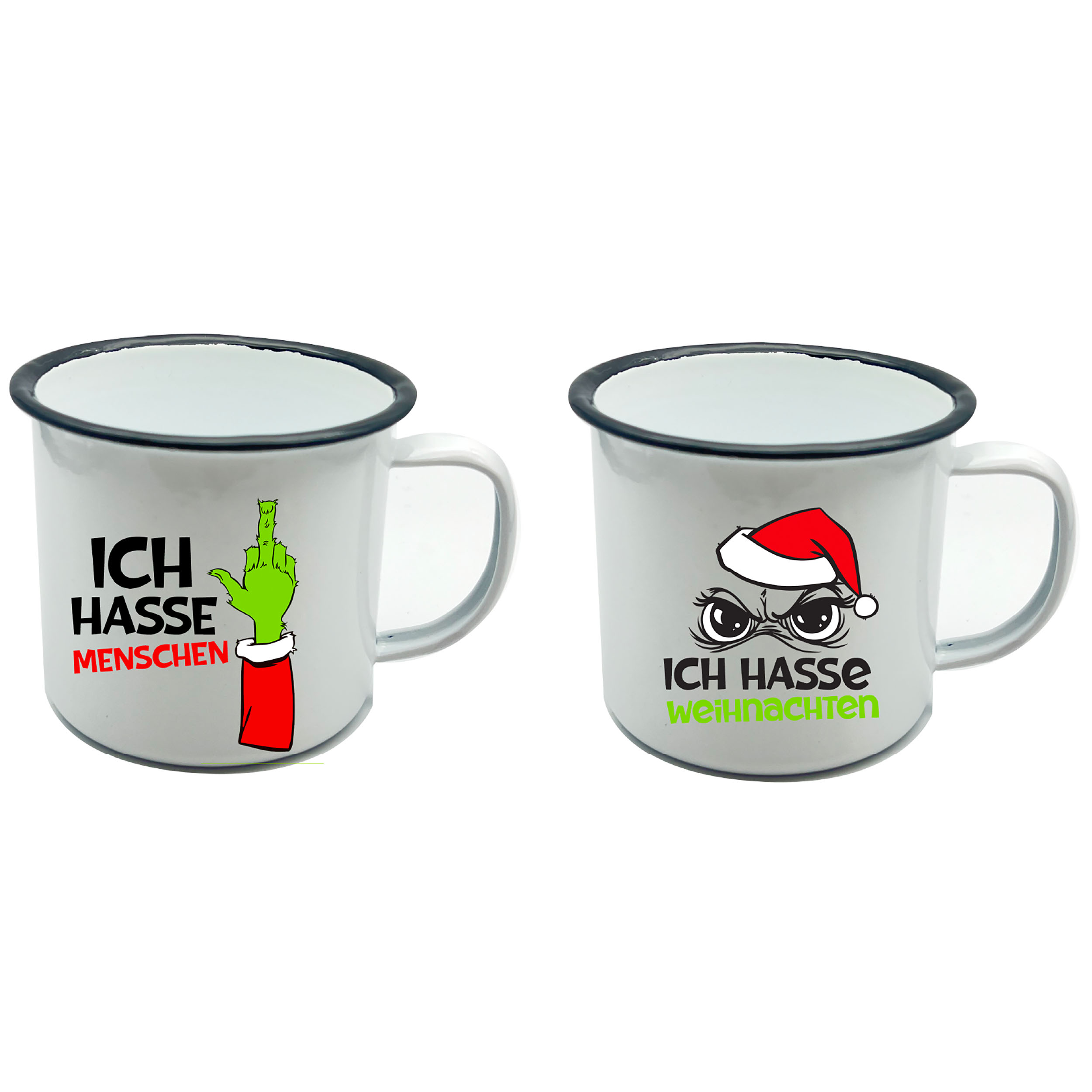05664 2er Set Tassen aus Metall "Festtags-Muffel" - zwei Designs - 300 ml