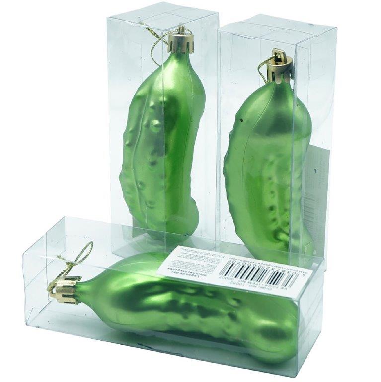 00007_ 3 x Weihnachtskugel "Gurke" aus Kunststoff  zum Hängen 12 cm