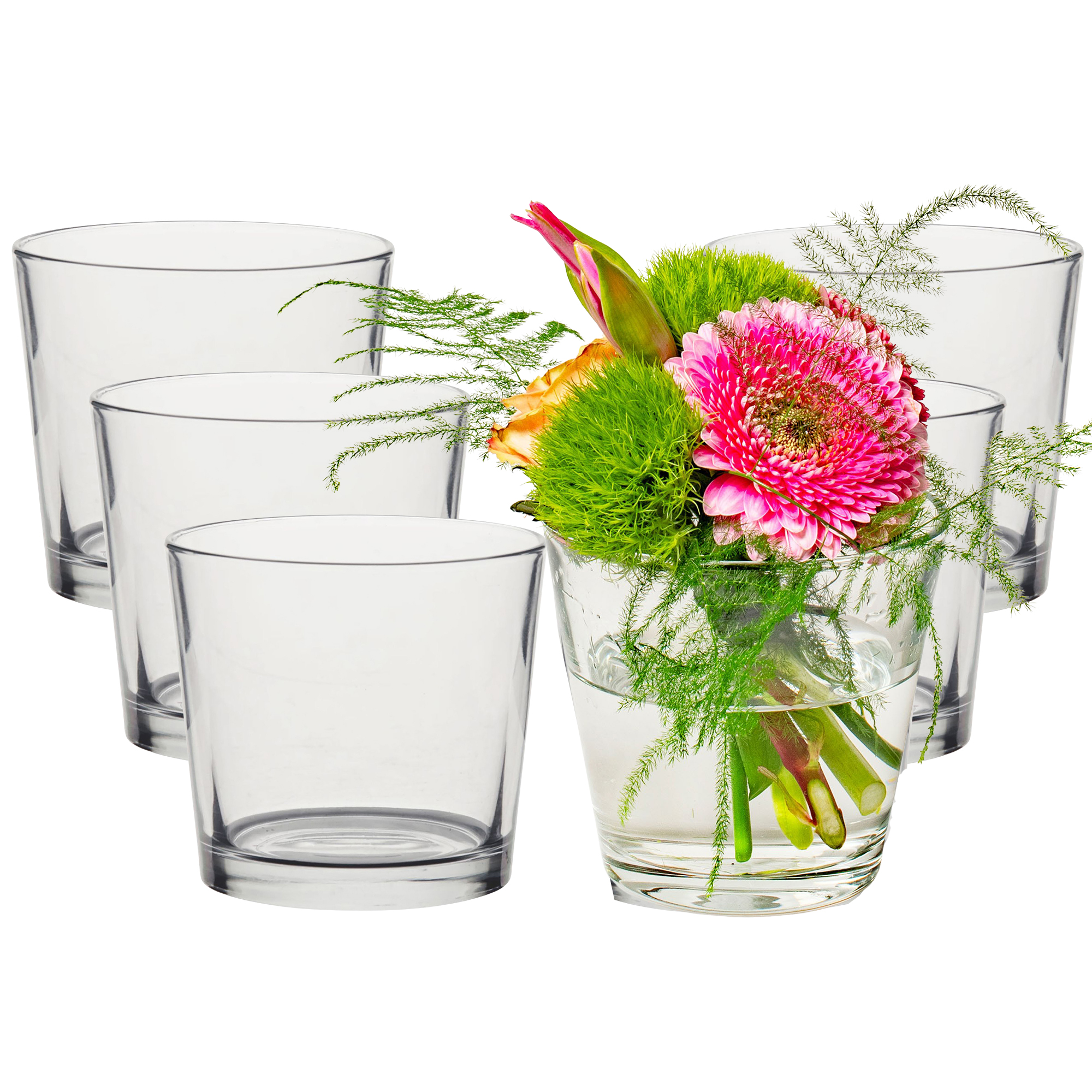 883502600_6er-Kopie 6 x Windlichter Lilly aus Glas, konisch Ø 10 cm H 9 cm