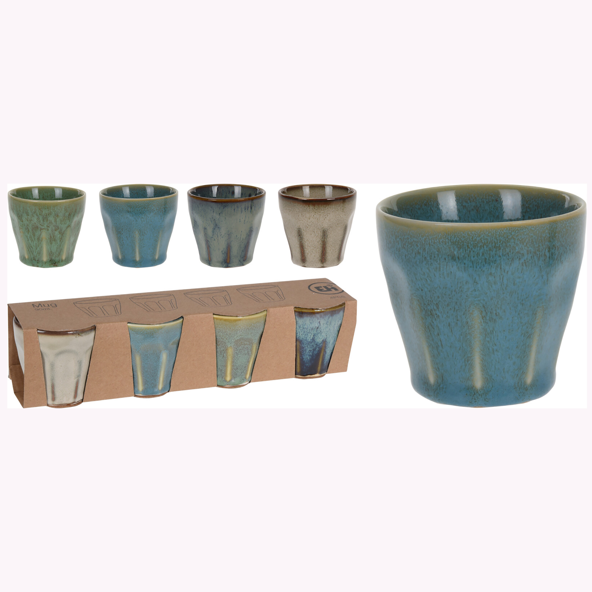 Q51200230_ 4-tlg. Set Becher aus Porzellan für Espresso - Kaffee und Tee 90ml/250ml/330ml