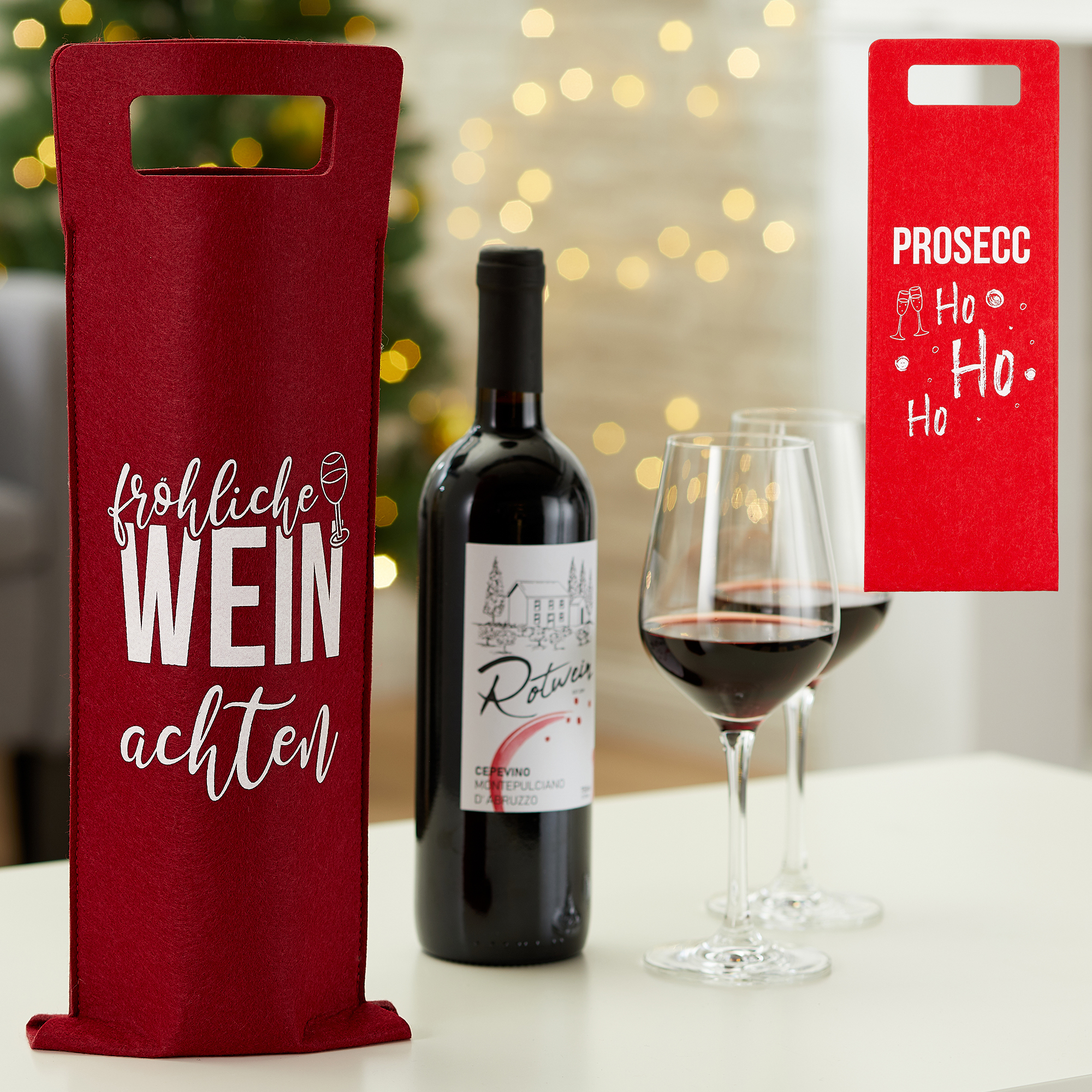 68094 6 x Flaschentüten "lustige Weihnachten" aus Filz