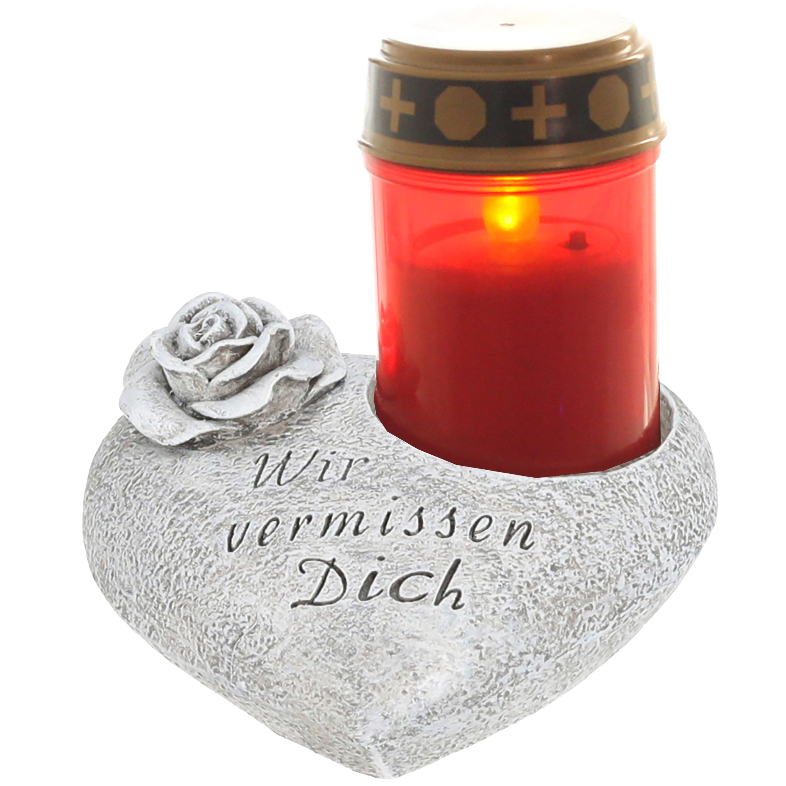 Grabdeko Herz mit Aussparung für Grablicht und Aufschrift 12 x 13 cm