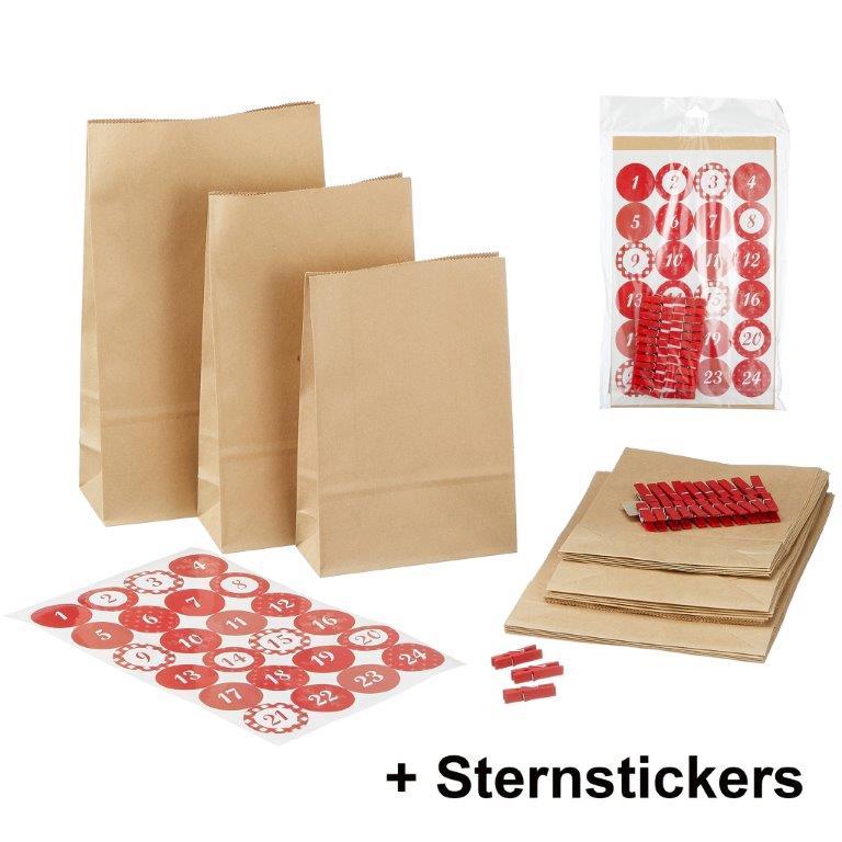 64369_Adventskalender-zum-selbstbef-len-adventssticker-klammern-brauen-T-ten_ DIY Adventskalender zum Befüllen 72-teilig + 134 Sterne zum Kleben
