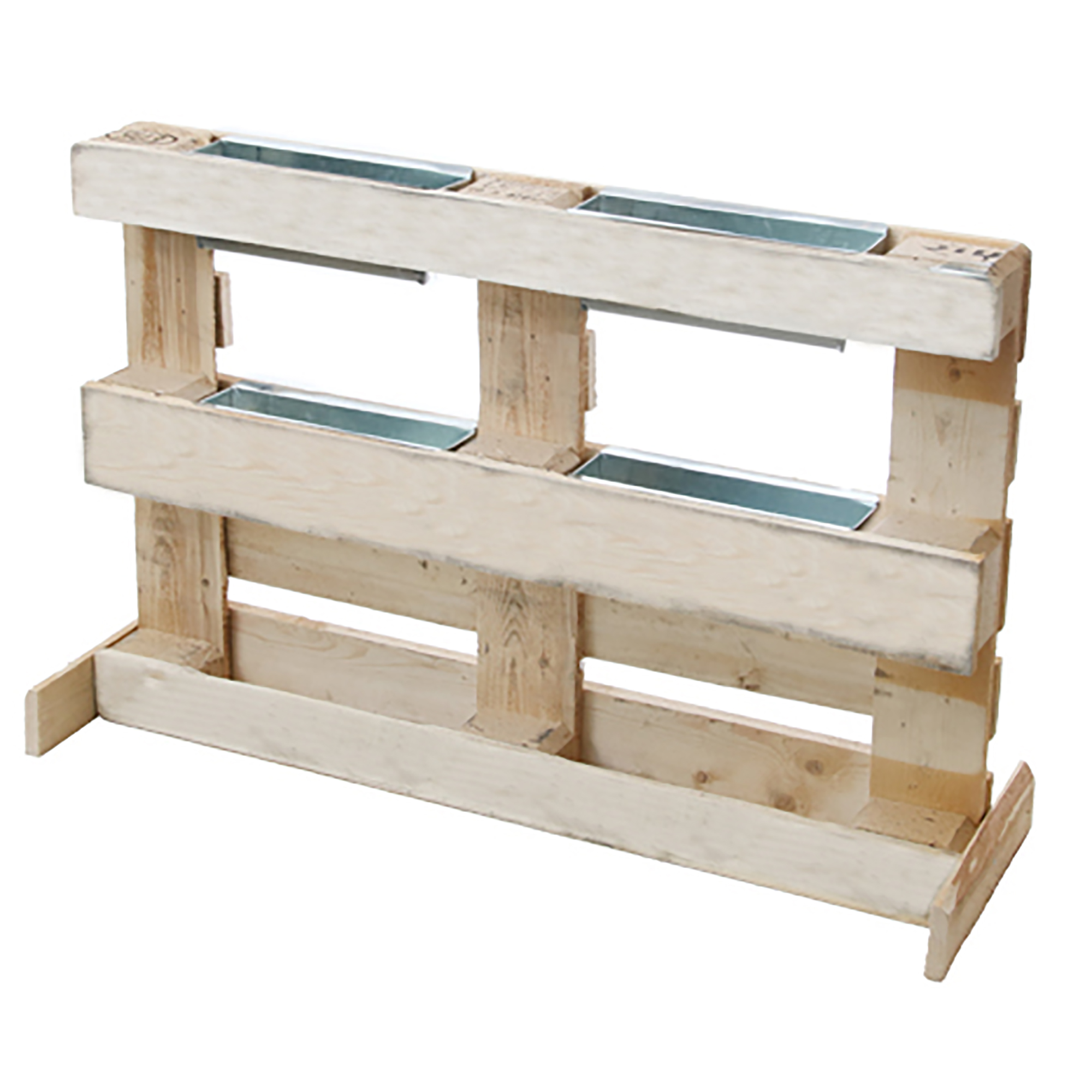 Pflanzpalette mit vier Pflanzkästen aus verzinktem Metall