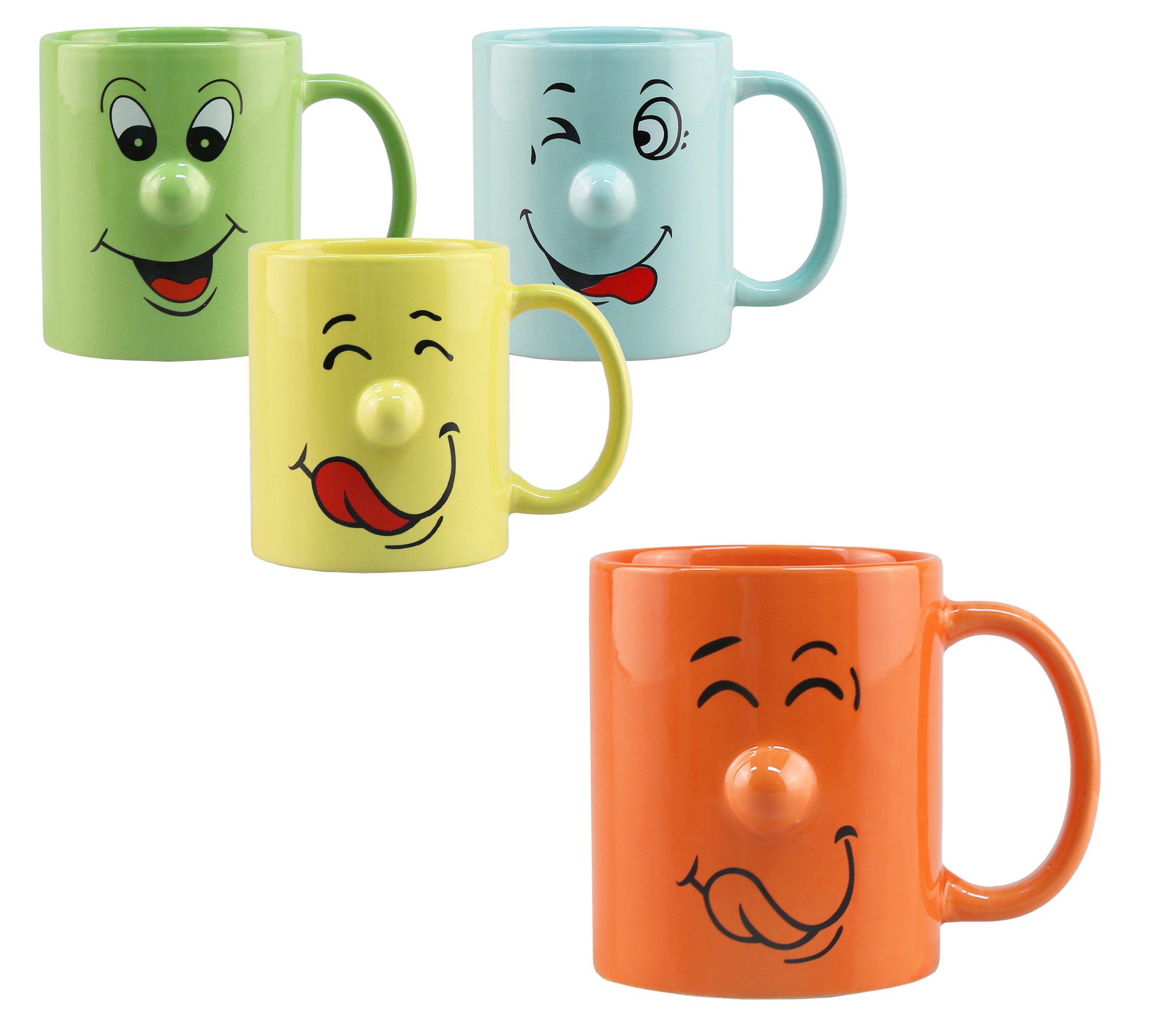 50161-Smiley-Tassen 4 x Tassen mit lustigem Gesicht und Knollennase