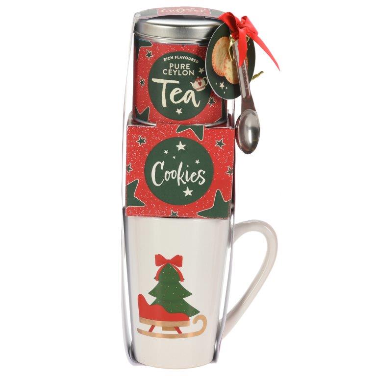 Geschenkset mit Weihnachtsbecher + Heißer Schokolade/Tee + Marshmallows/Kekse