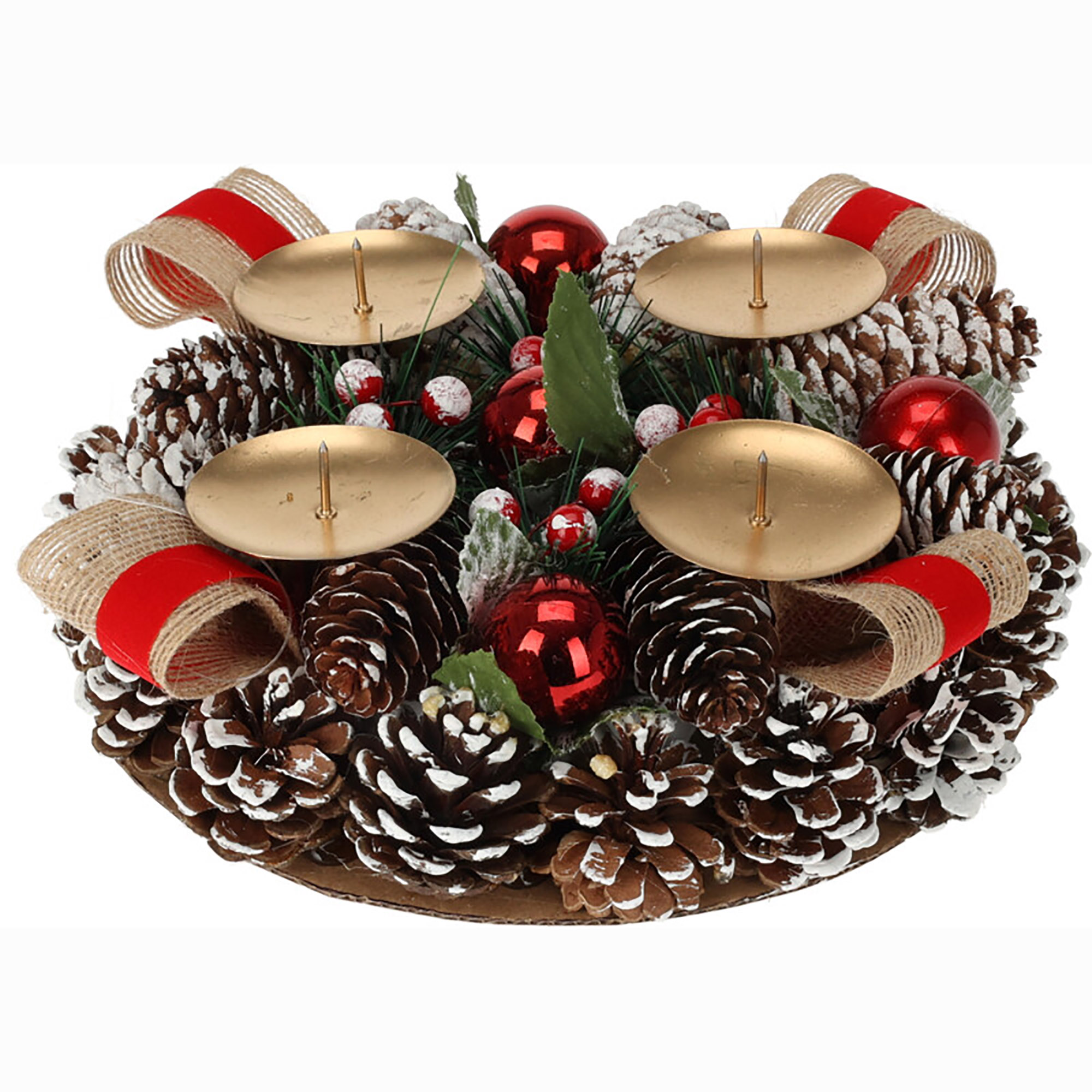 ACW006100_Adventskranz Künstlicher Adventskranz mit Kerzenhaltern fertig dekoriert