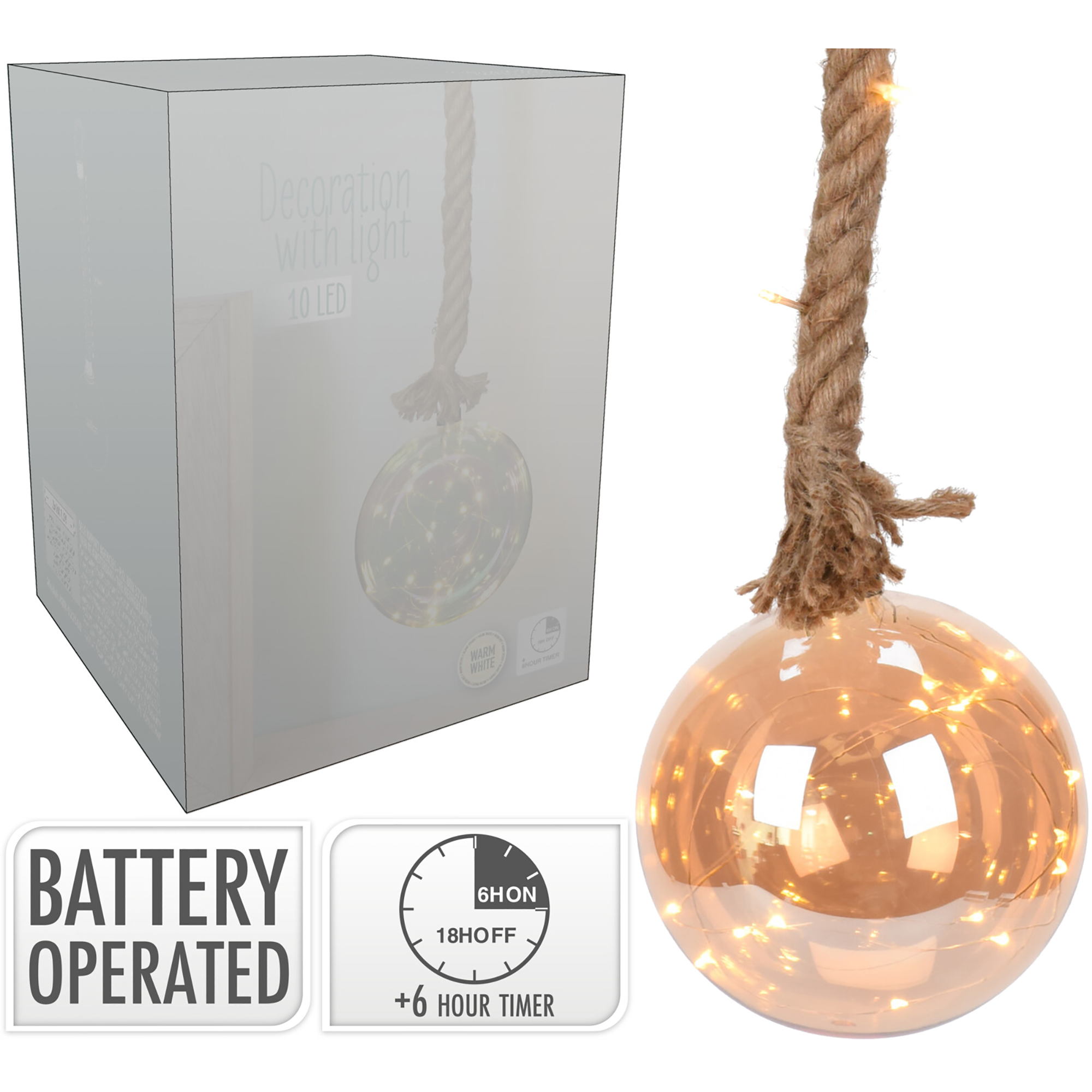 ABR522540__ Glaskugel mit LED Lichterkette inkl. Timer an rustikalem Seil