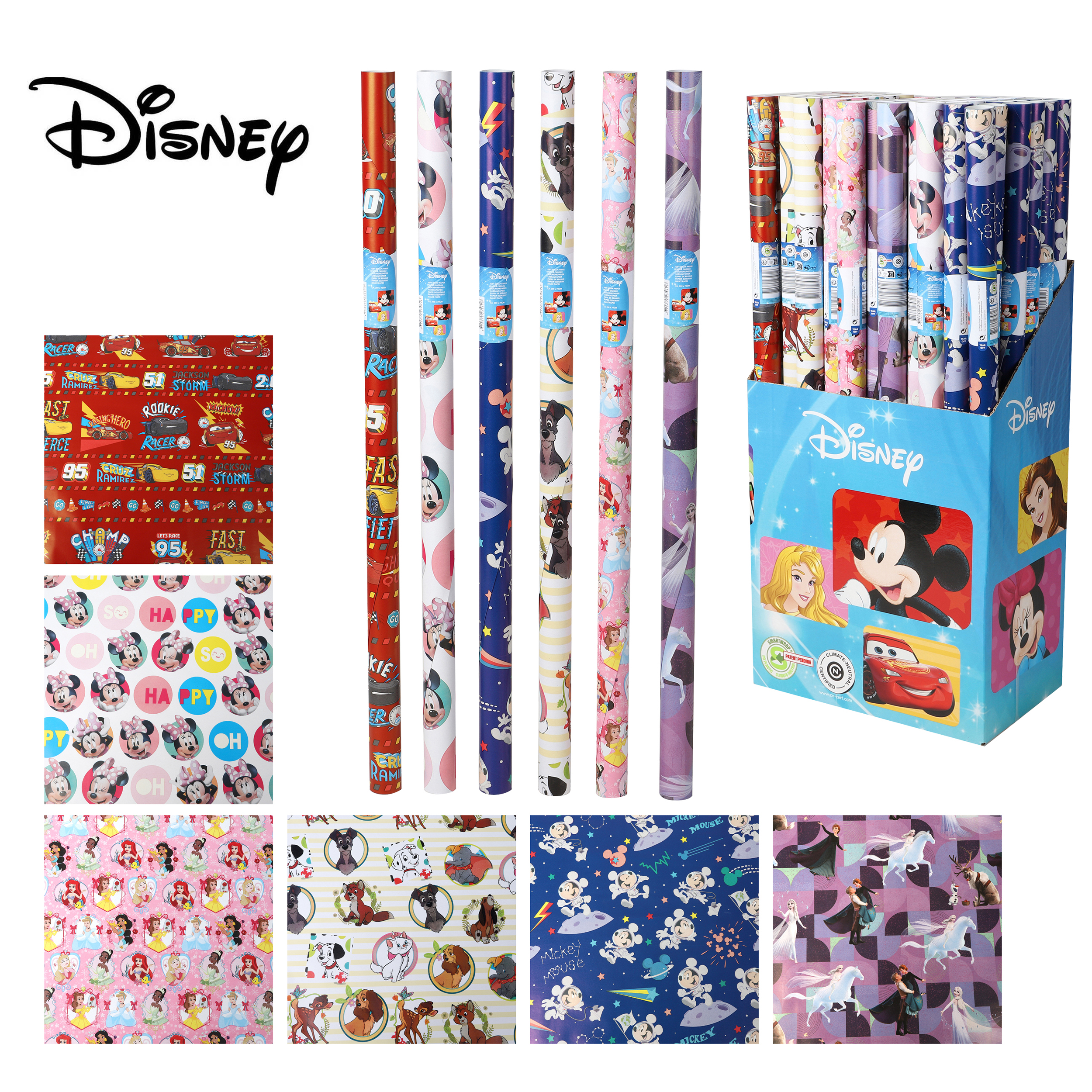 182047-KopieEbuYcMryjR7GK 6 Rollen Geschenkpapier "Disney" für Jungs und Mädchen - je Rolle 2 x 0,70 Meter