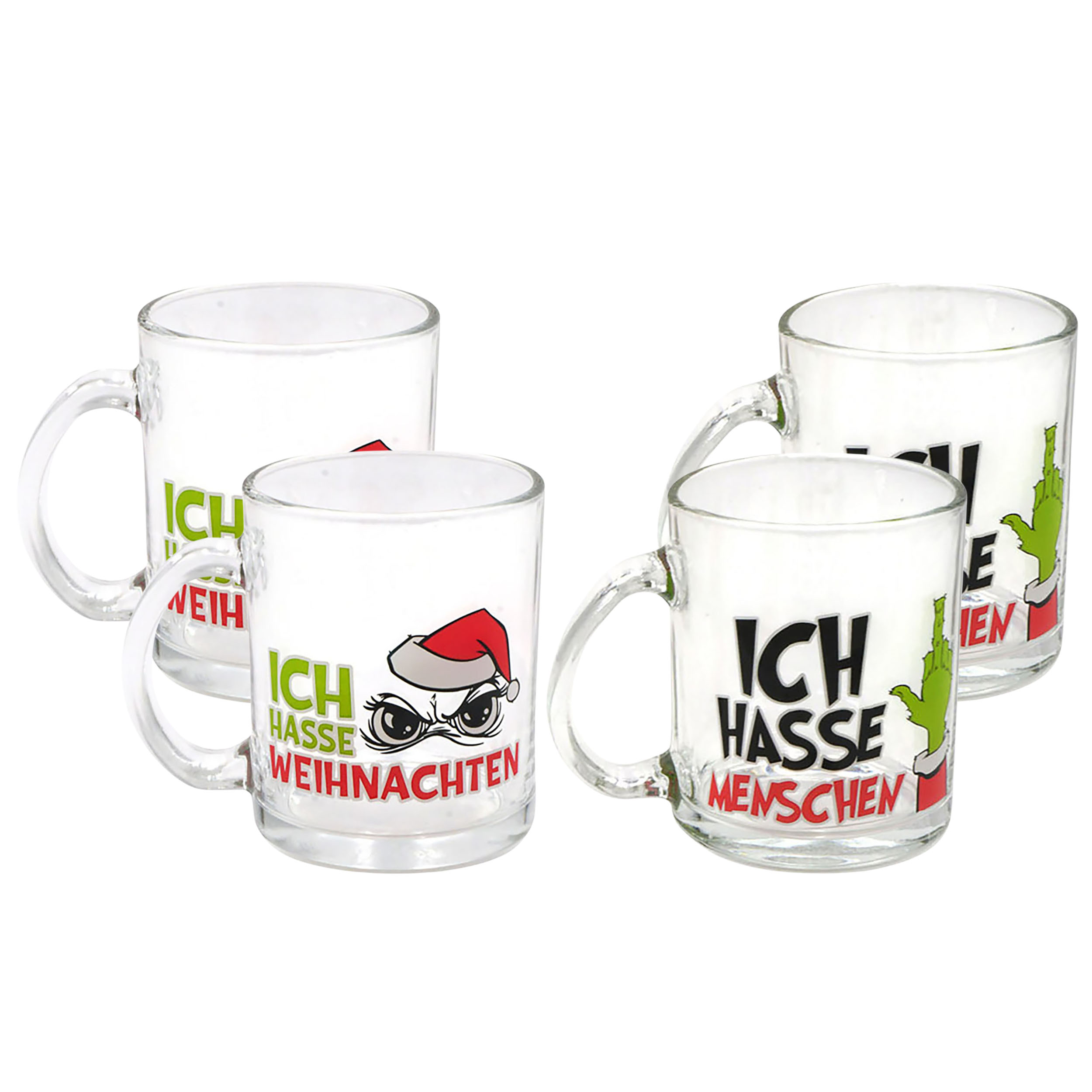 4er Set Trinkgläser "Festtags-Muffel" mit Henkel - zwei Modelle 350 ml