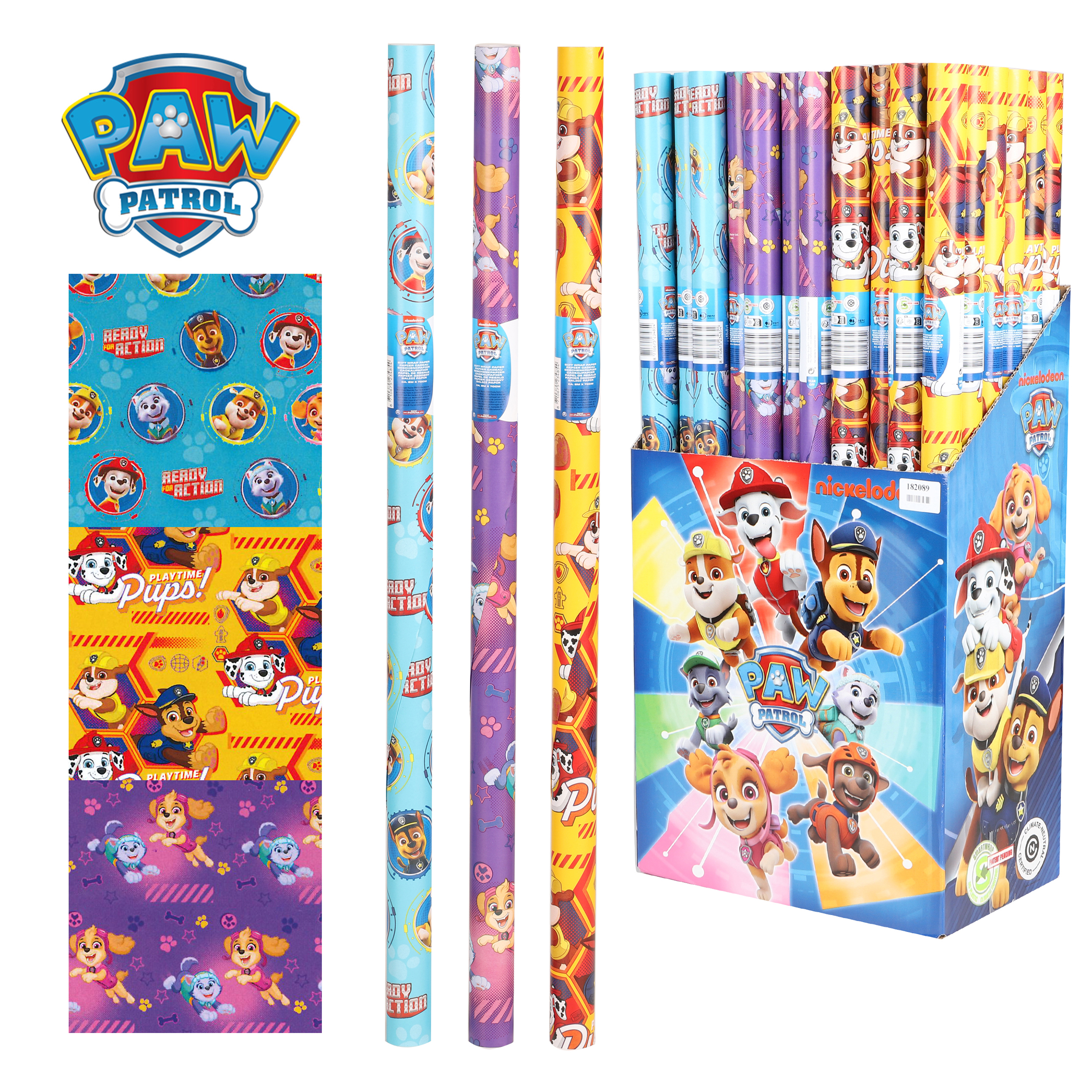 6 Rollen "PAW PATROL" in drei verschiedenen Motiven sortiert / Rolle 2 x 0,70 Meter