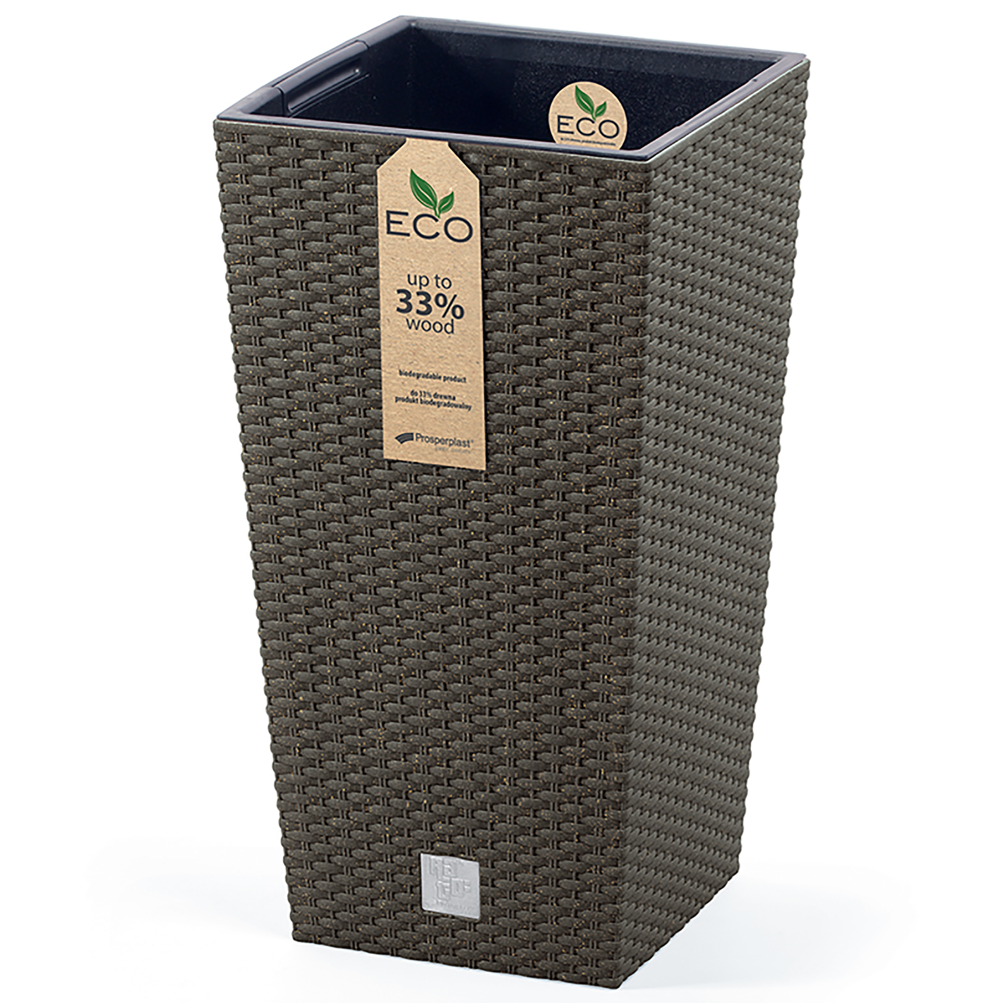 DRTS200W-4625W Pflanzsäule im Rattan-Look und Eco-Ausführung mit 33% Holzanteil inkl. Innentopf