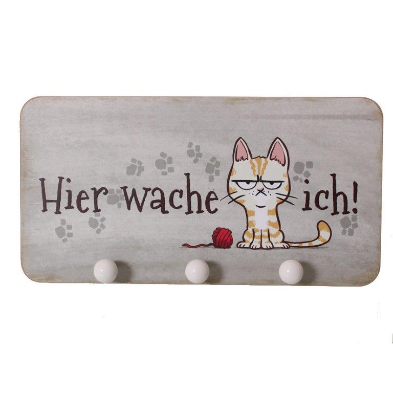70100_ Garderobe "Hier wache ich..." mit Katze oder Hund  42 x 22 cm