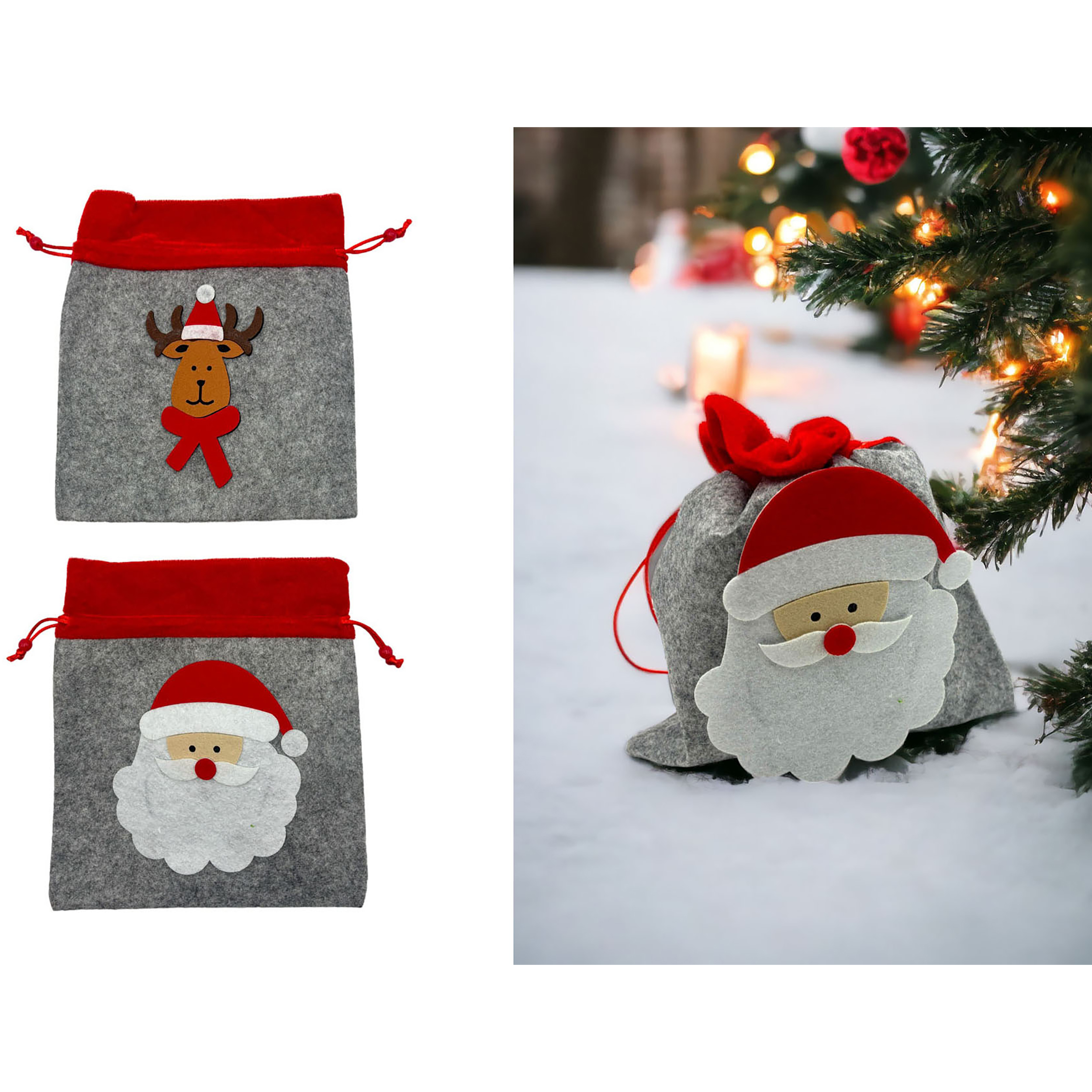 04954Jix2RPgqyXM3x Geschenkbeutel für Weihnachten aus Filz 21 x 23 cm