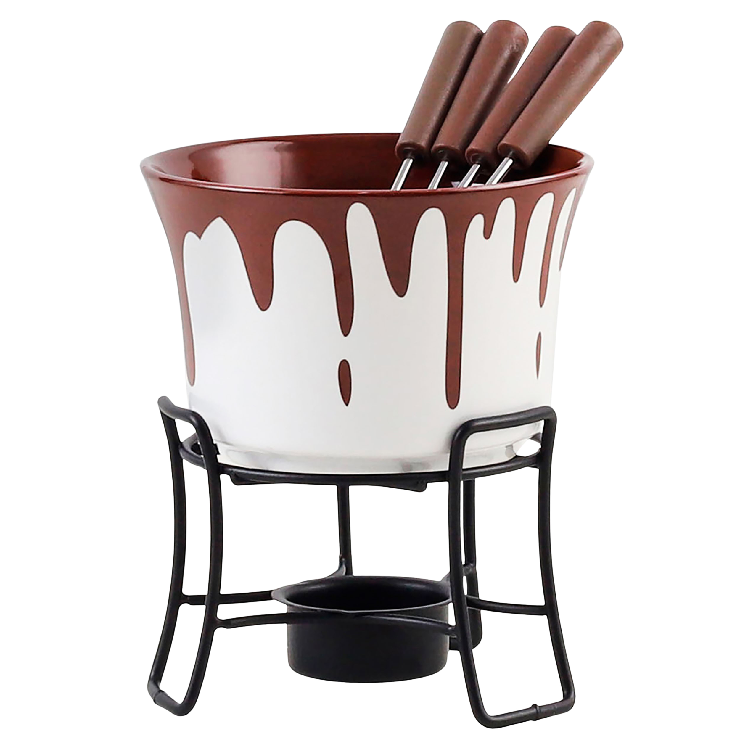 Schoko-Fondue-Set aus Keramik inkl. Rechaud und Fonduegabeln