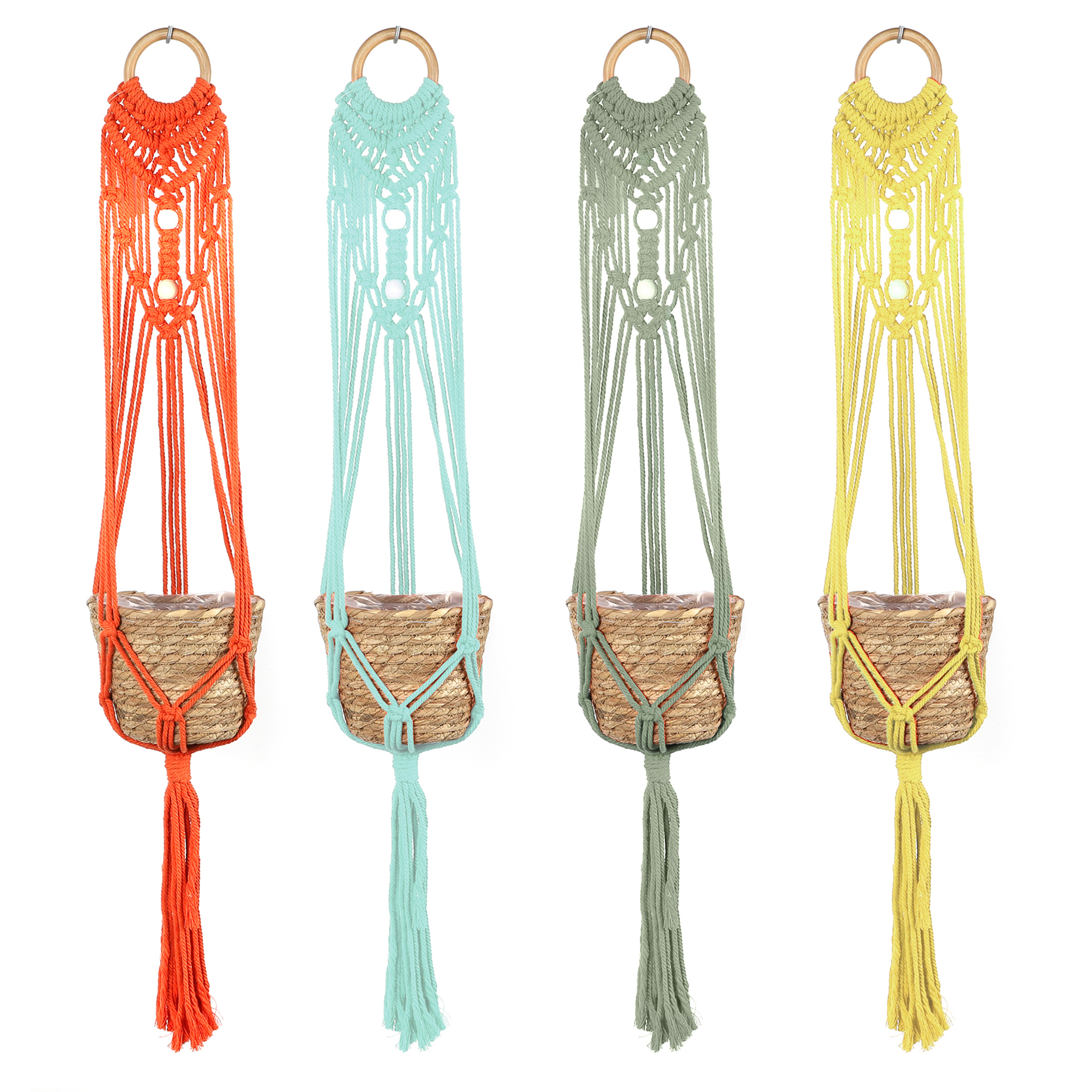 Blumenampel aus Makramee inkl. Pflanztopf aus nachhaltiger Naturfaser Ø 16 cm - H 95 cm