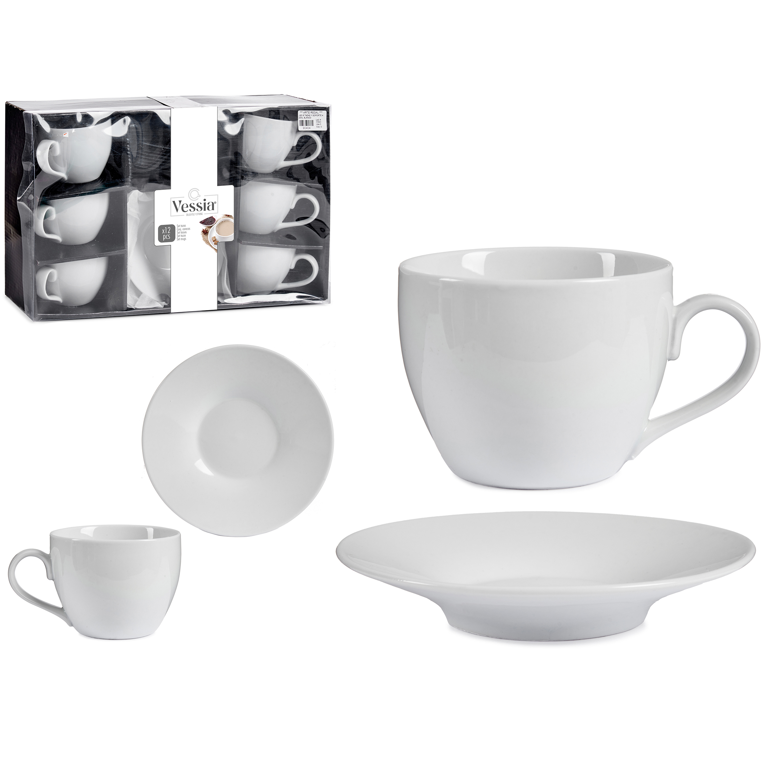 12-tlg. Set Kaffeetassen mit Unterteller aus Porzellan 350 ml