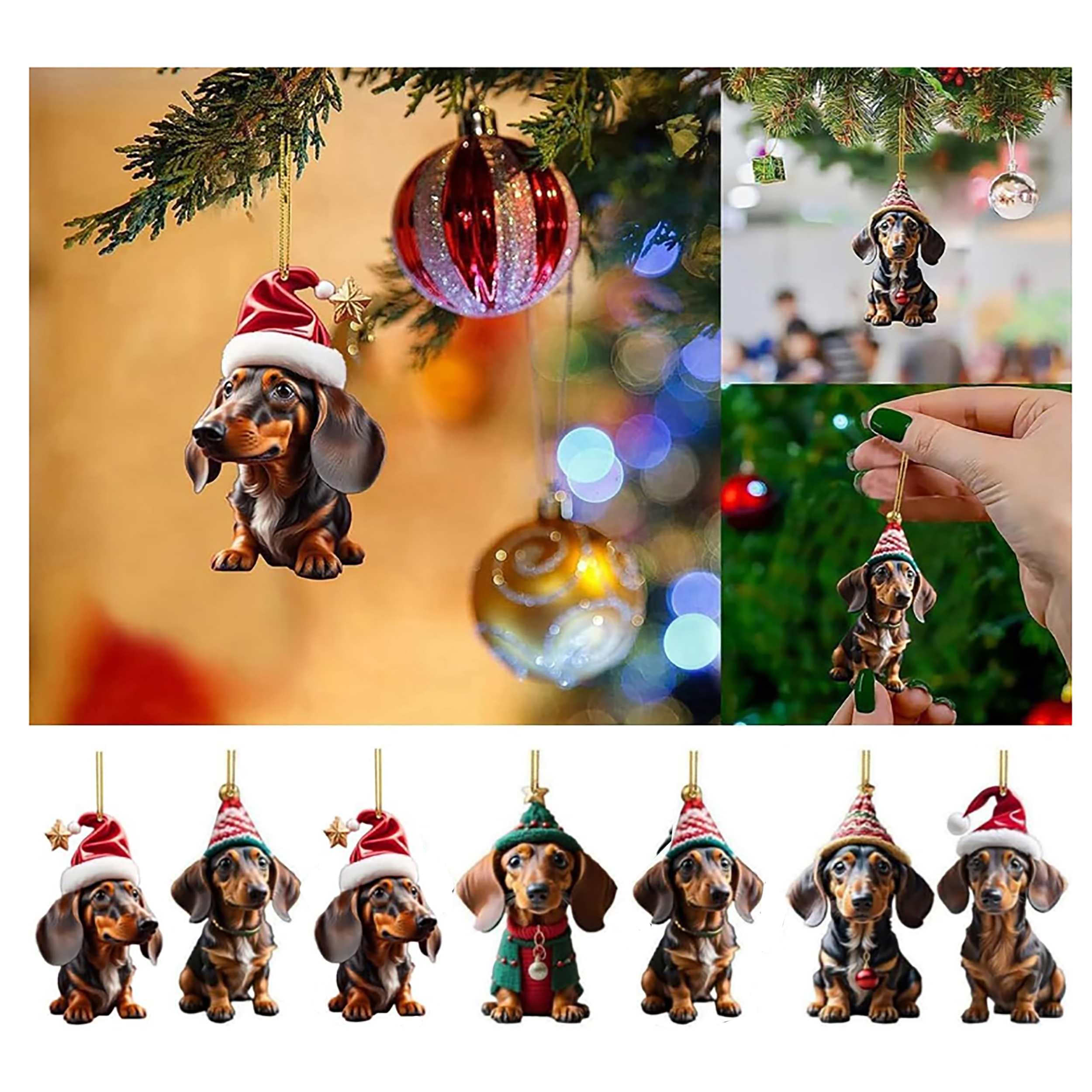 82538-Kopieneuu 6 x Christbaumschmuck "Dackel" H ca. 8 cm