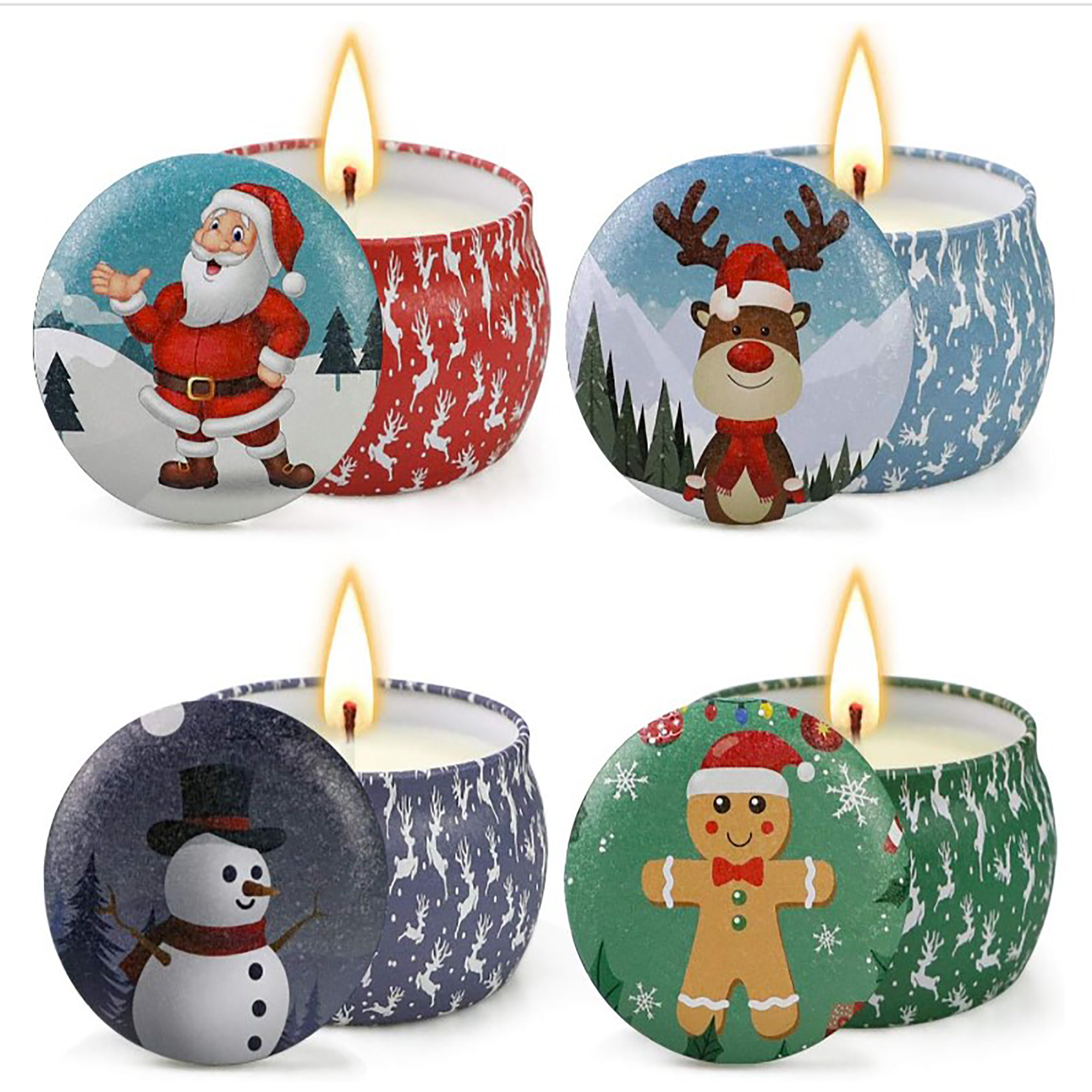 82535 4er Set Weihnachtsduftkerzen in Blechdose - 4 Motive - 4 Düfte Ø 8 cm