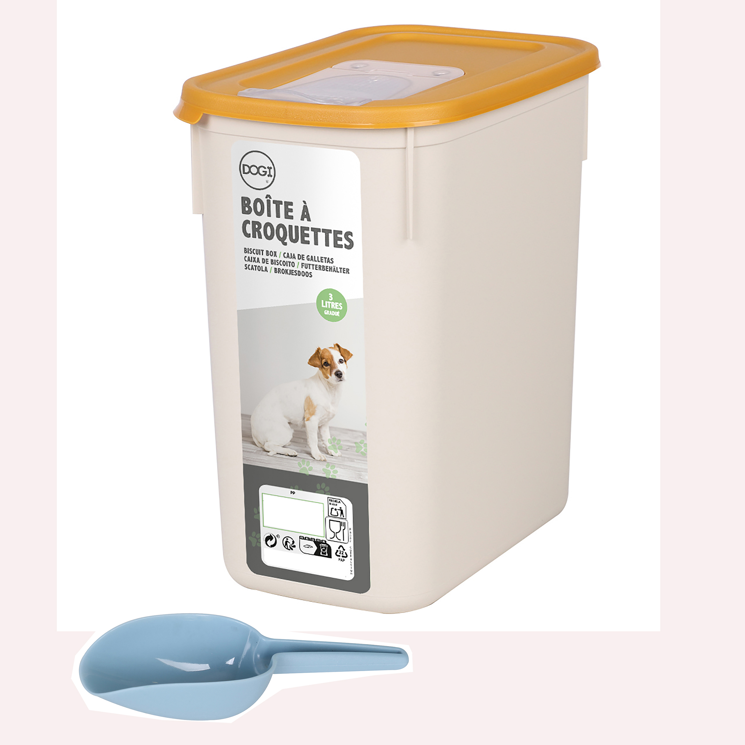 Schüttdose 3 Liter für Tierfutter - 21 x 19,5 x 12,5 cm (H/B/T)  inkl. Kunststoffschaufel