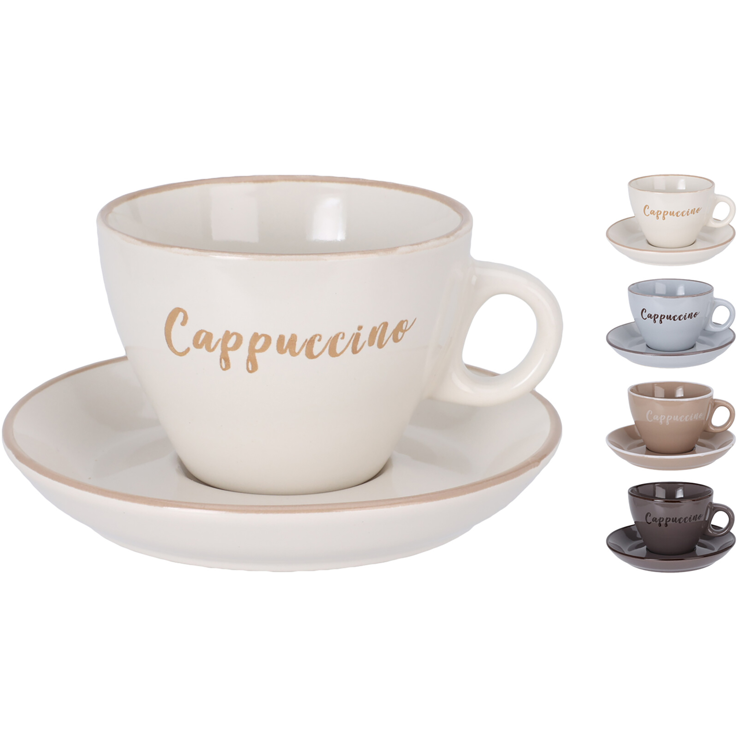 4-tlg. Set Kaffeetassen mit Unterteller aus Keramik in zwei Größen